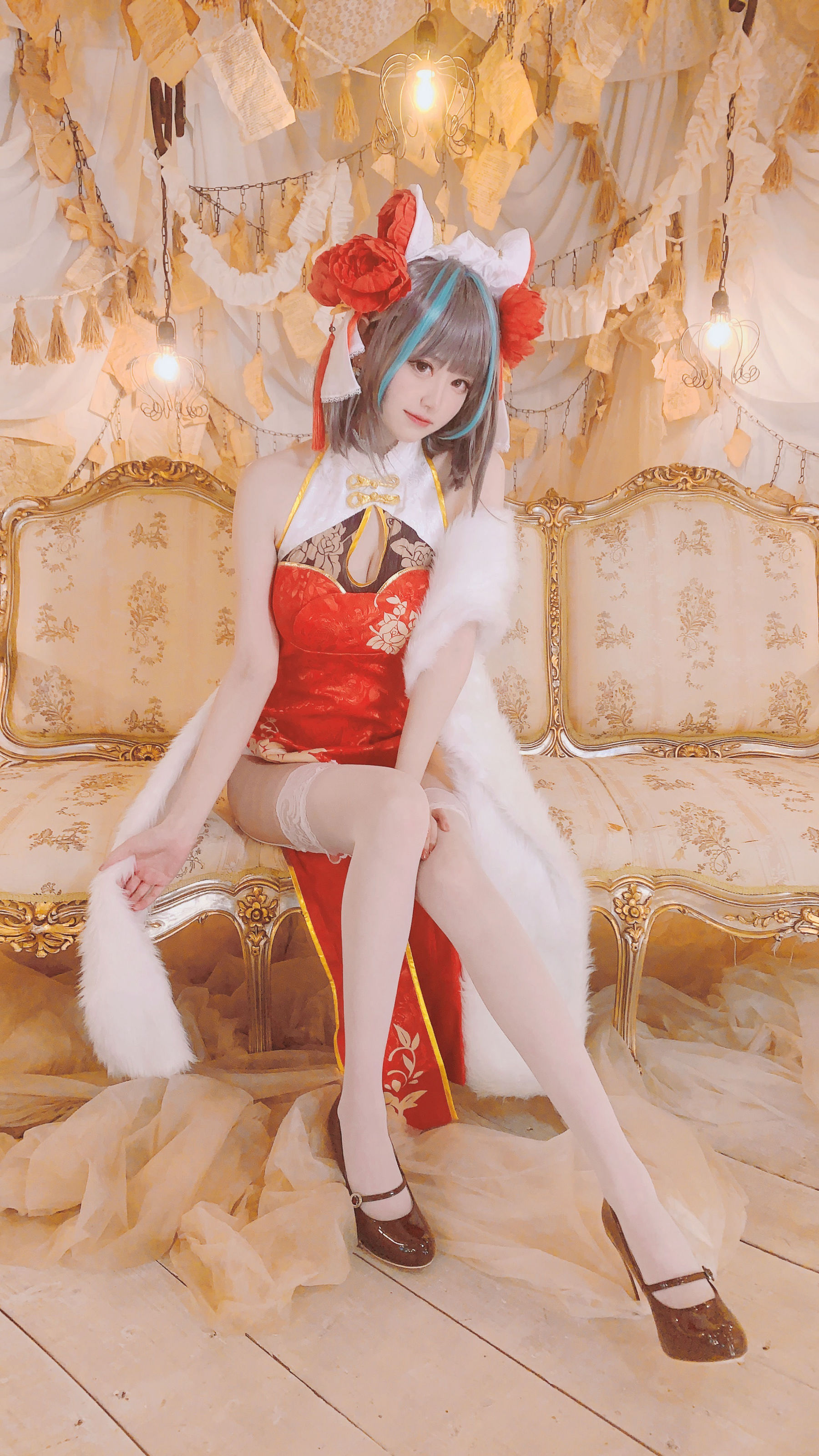 [福利COS] 千阳(ちよ) - 柴郡旗袍cos/(9P)