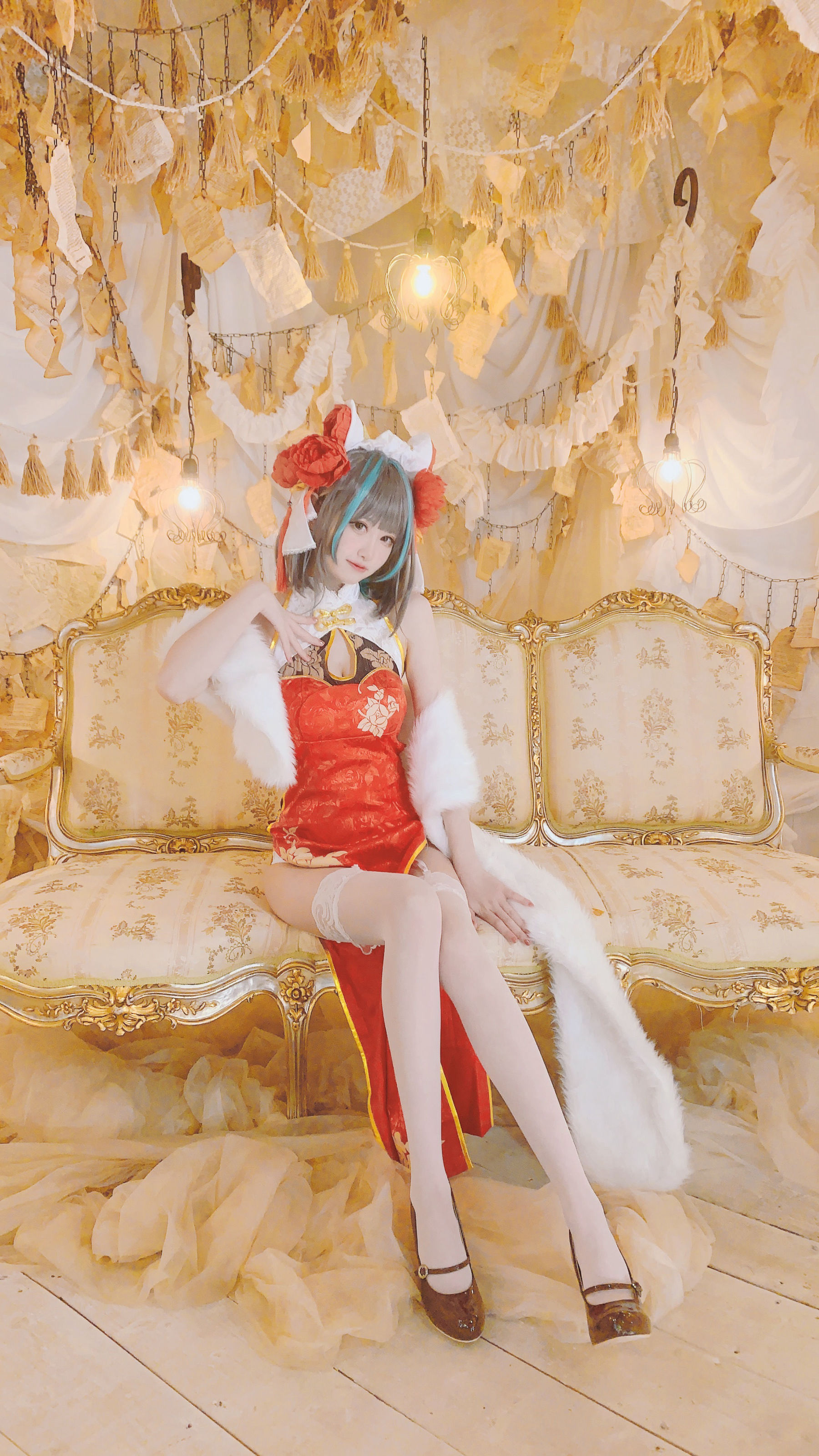 [福利COS] 千阳(ちよ) - 柴郡旗袍cos/(9P)