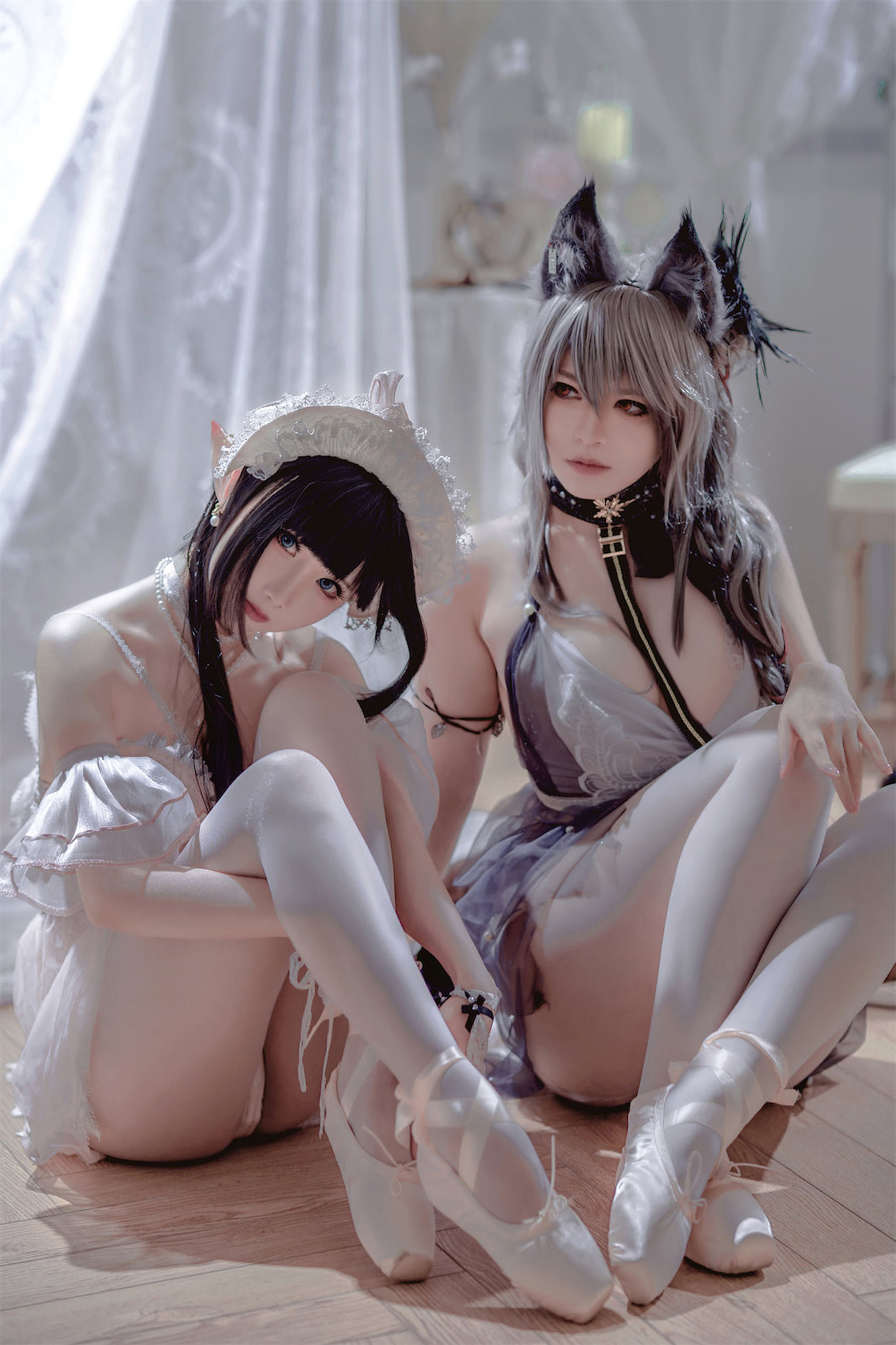 [福利COS] 可爱人气Coser面饼仙儿&半半子 - Arknights 黑x森蚺バレエ/(56P)