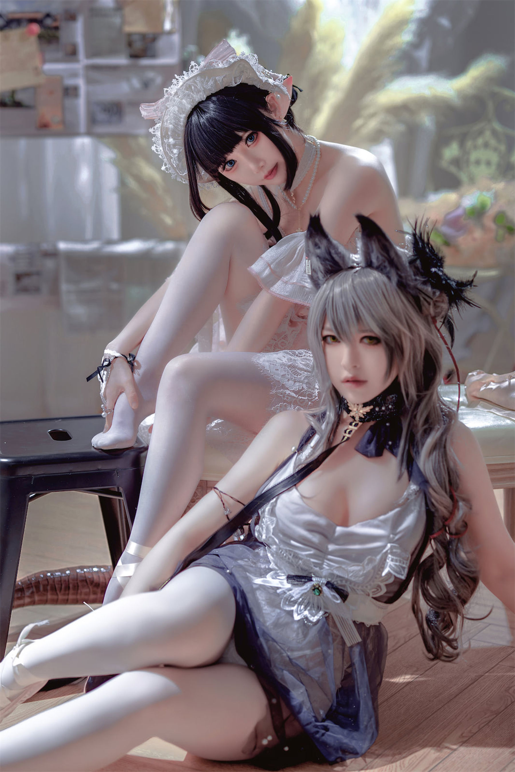 [福利COS] 可爱人气Coser面饼仙儿&半半子 - Arknights 黑x森蚺バレエ/(56P)