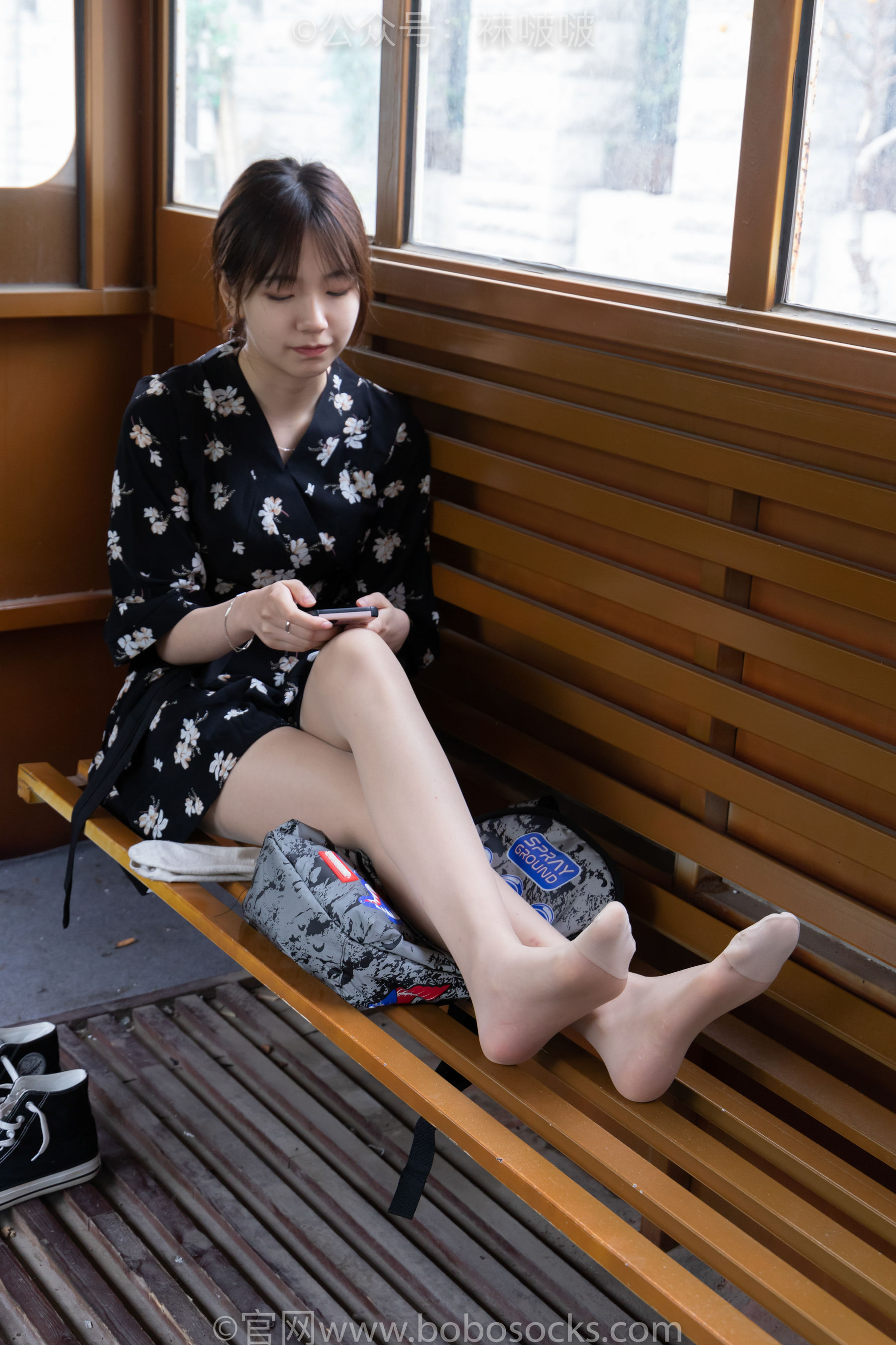 BoBoSocks袜啵啵 No.013 小甜豆-匡威帆布鞋、浅灰色短棉袜、肉丝/(132P)