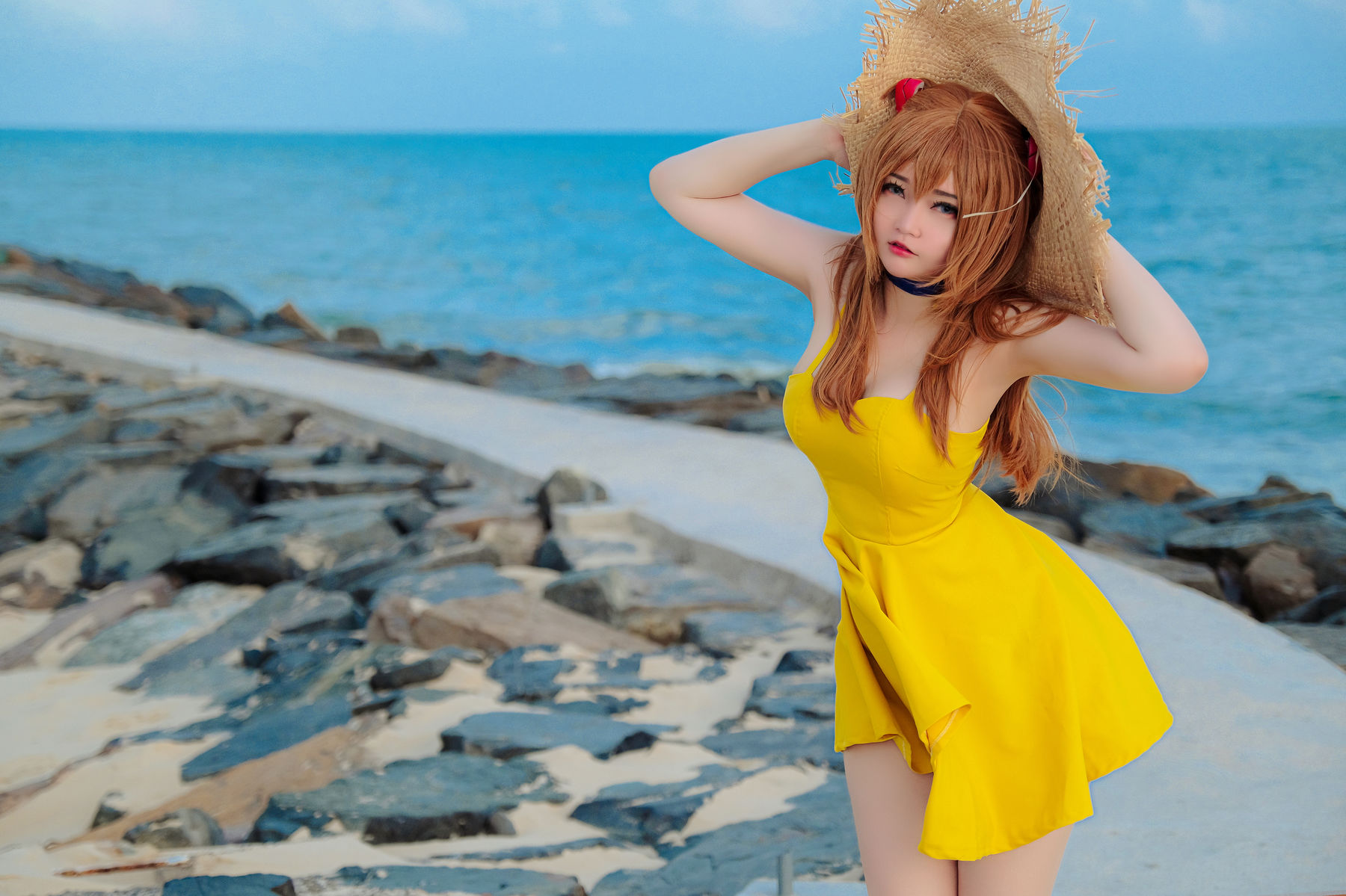Coser小姐姐Potato Godzilla - Asuka Yellow Dress/(27P)