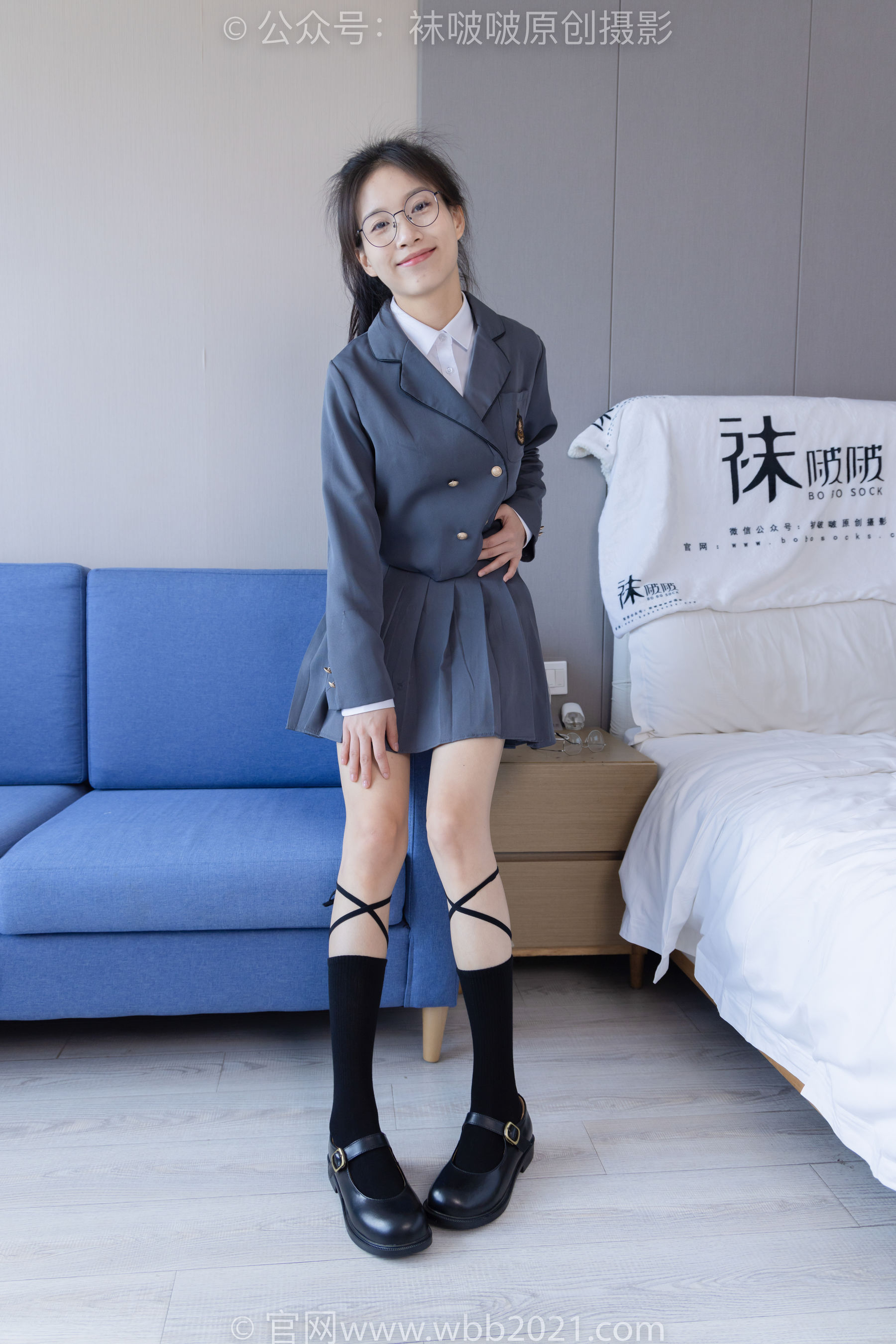 BoBoSocks袜啵啵 No.268 芝士 -黑皮鞋、绑带黑棉袜、学院制服/(139P)