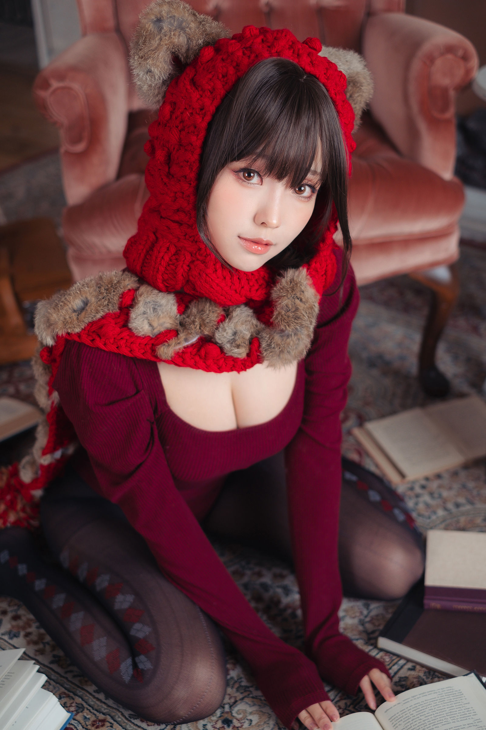 Ely_eee (ElyEE子) - 红色 KNITTING/(52P)