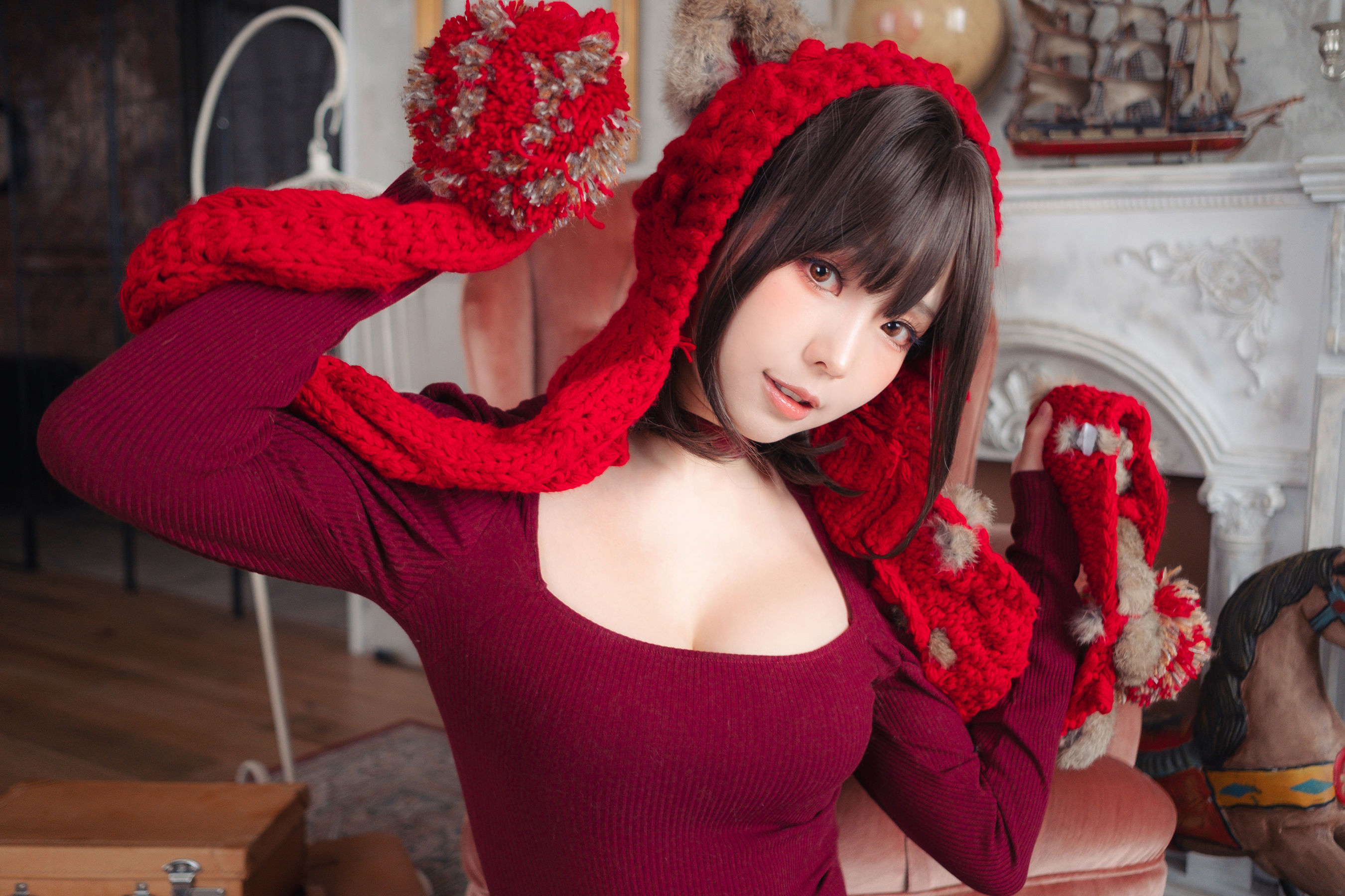 Ely_eee (ElyEE子) - 红色 KNITTING/(52P)