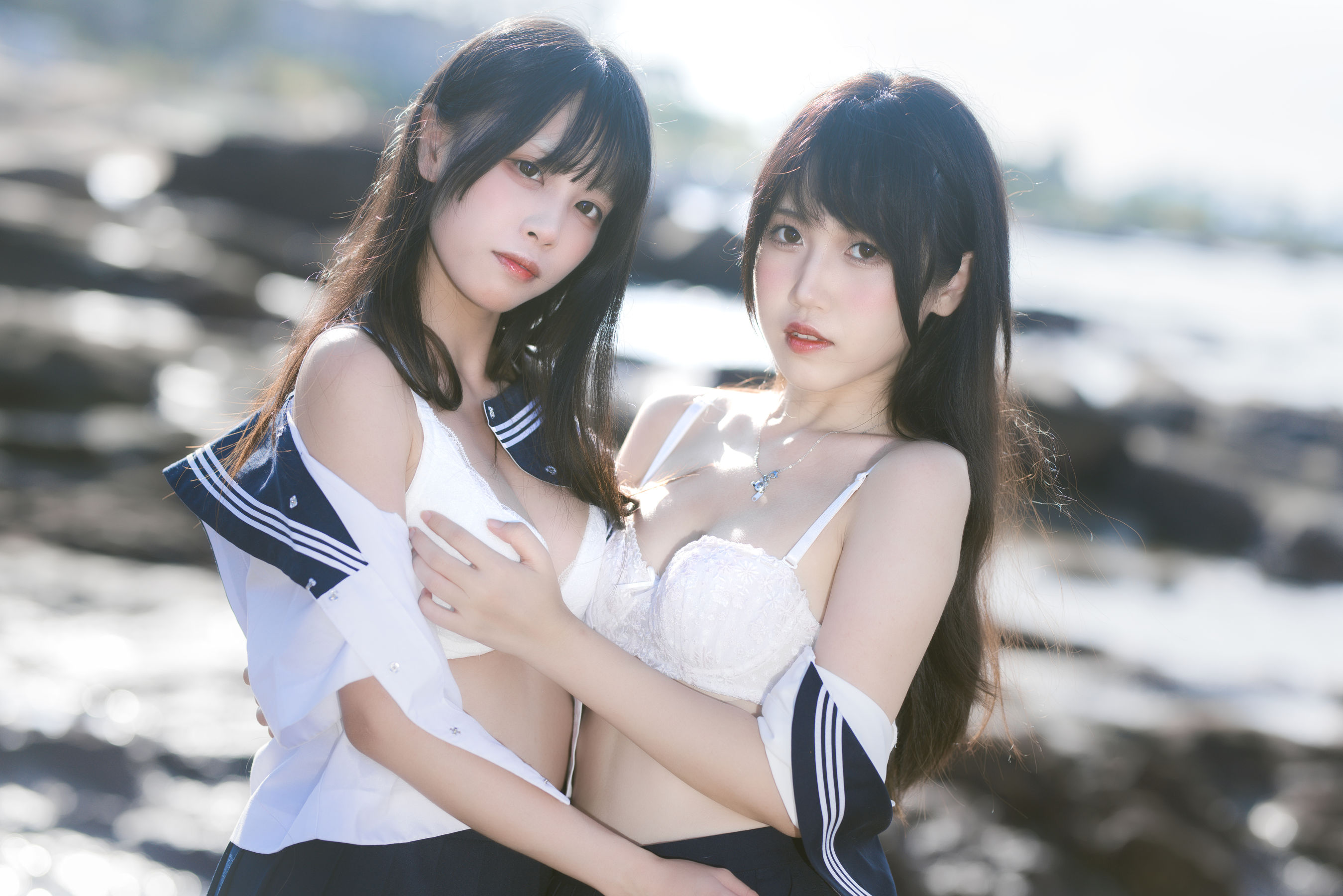 微博人气Coser 不呆猫&三無人型 - 水手服百合黑丝/(51P)