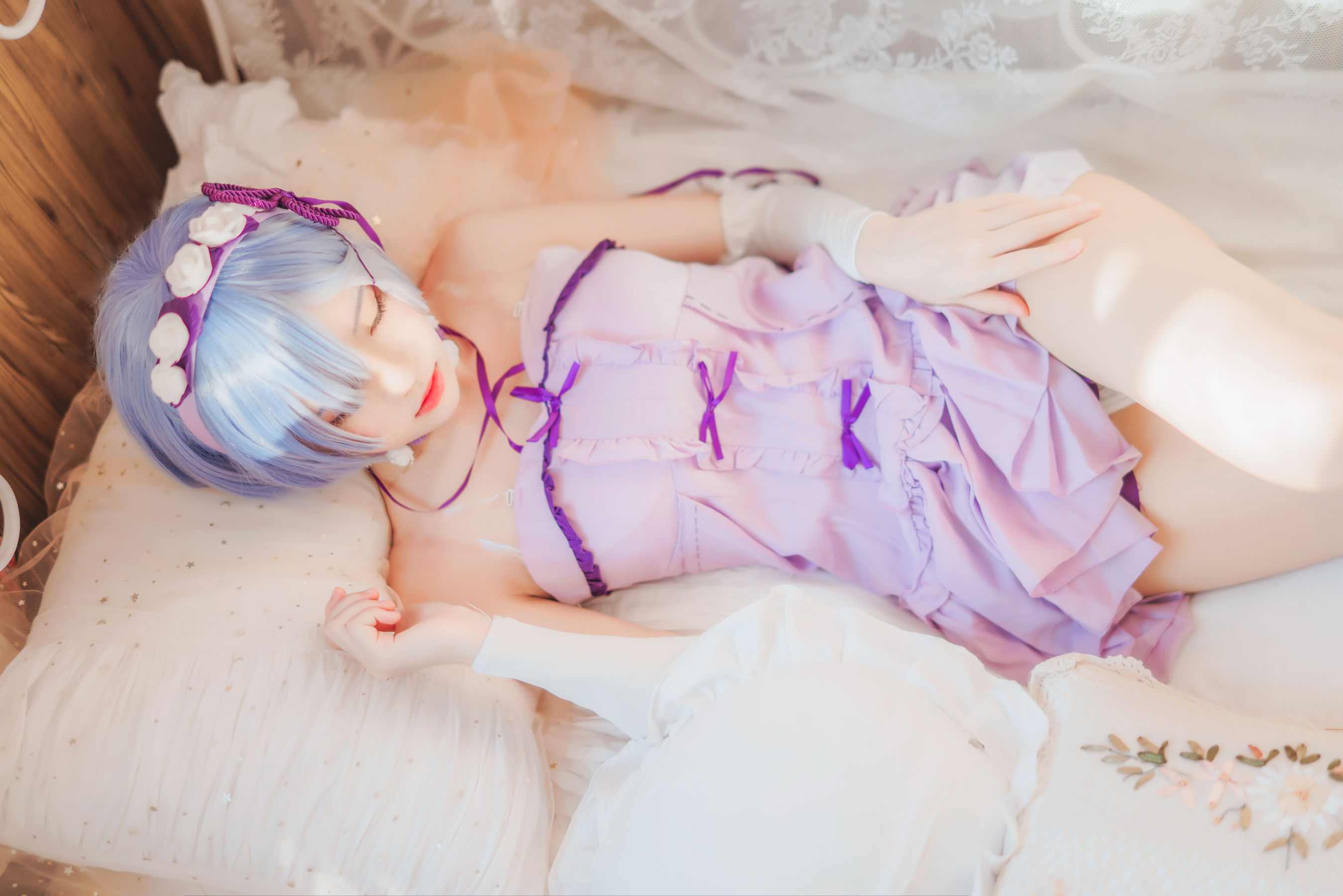 [Cosplay写真] 动漫博主蠢沫沫 - 蕾姆小睡裙/(40P)