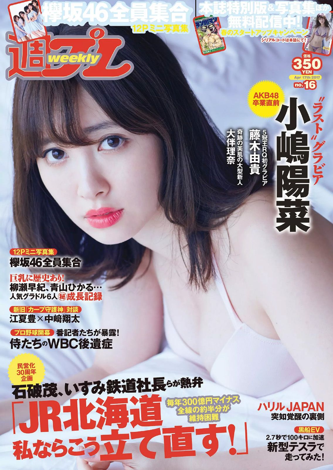 小嶋陽菜 杉原杏璃 紗綾 大伴理奈 藤木由貴 仲村美海 欅坂46 [Weekly Playboy] 2017年No.16 写真杂志/(34P)