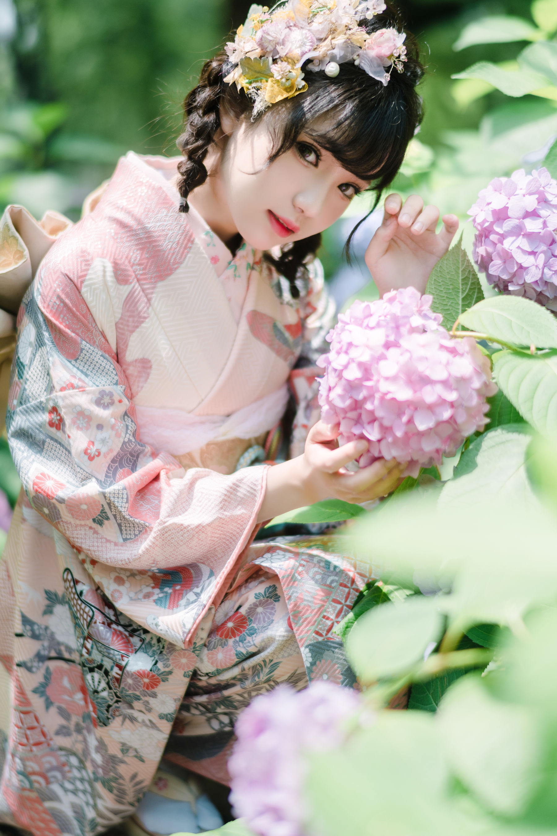 [福利COS] 花柒Hana - 绣球花和服/(18P)