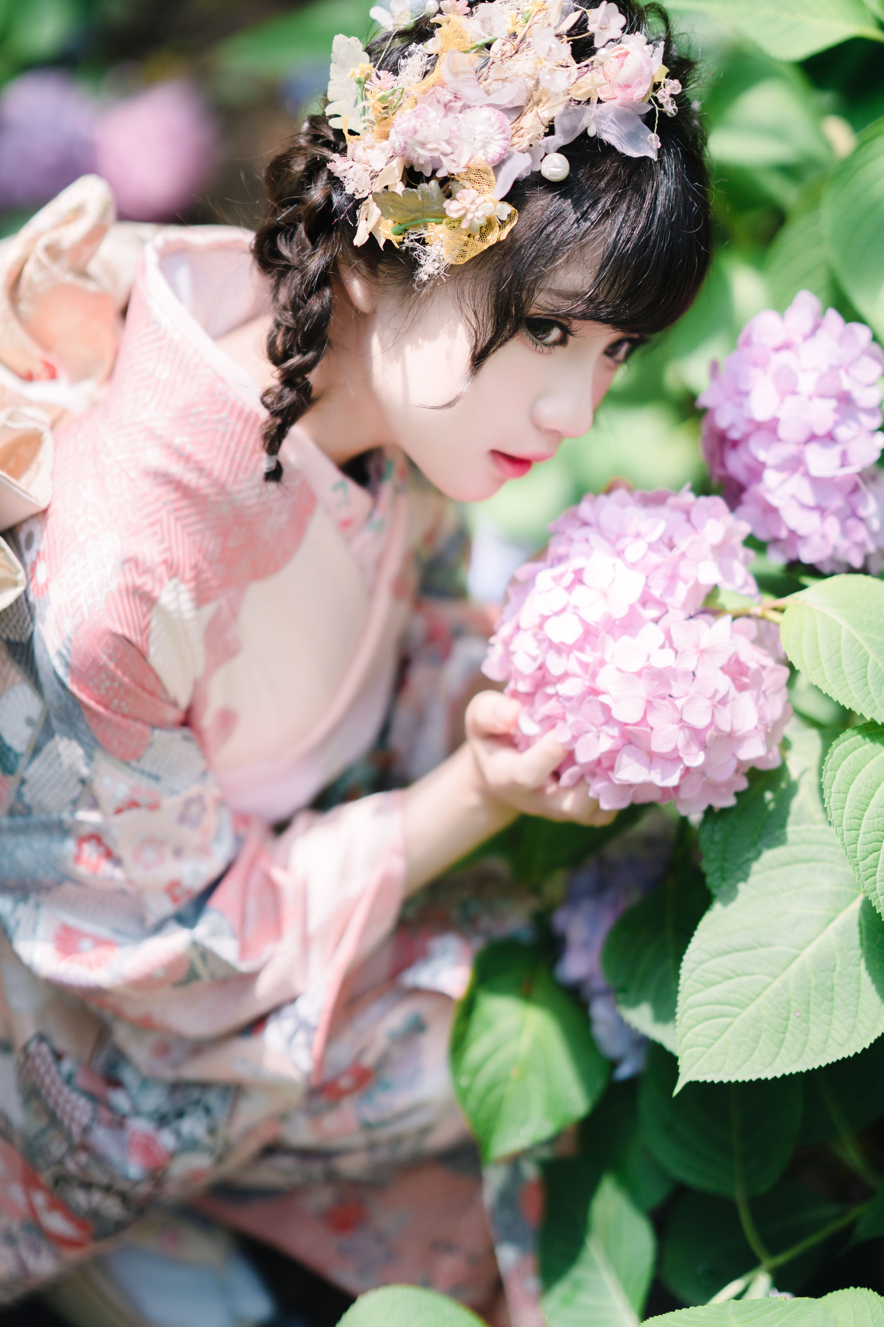 [福利COS] 花柒Hana - 绣球花和服/(18P)