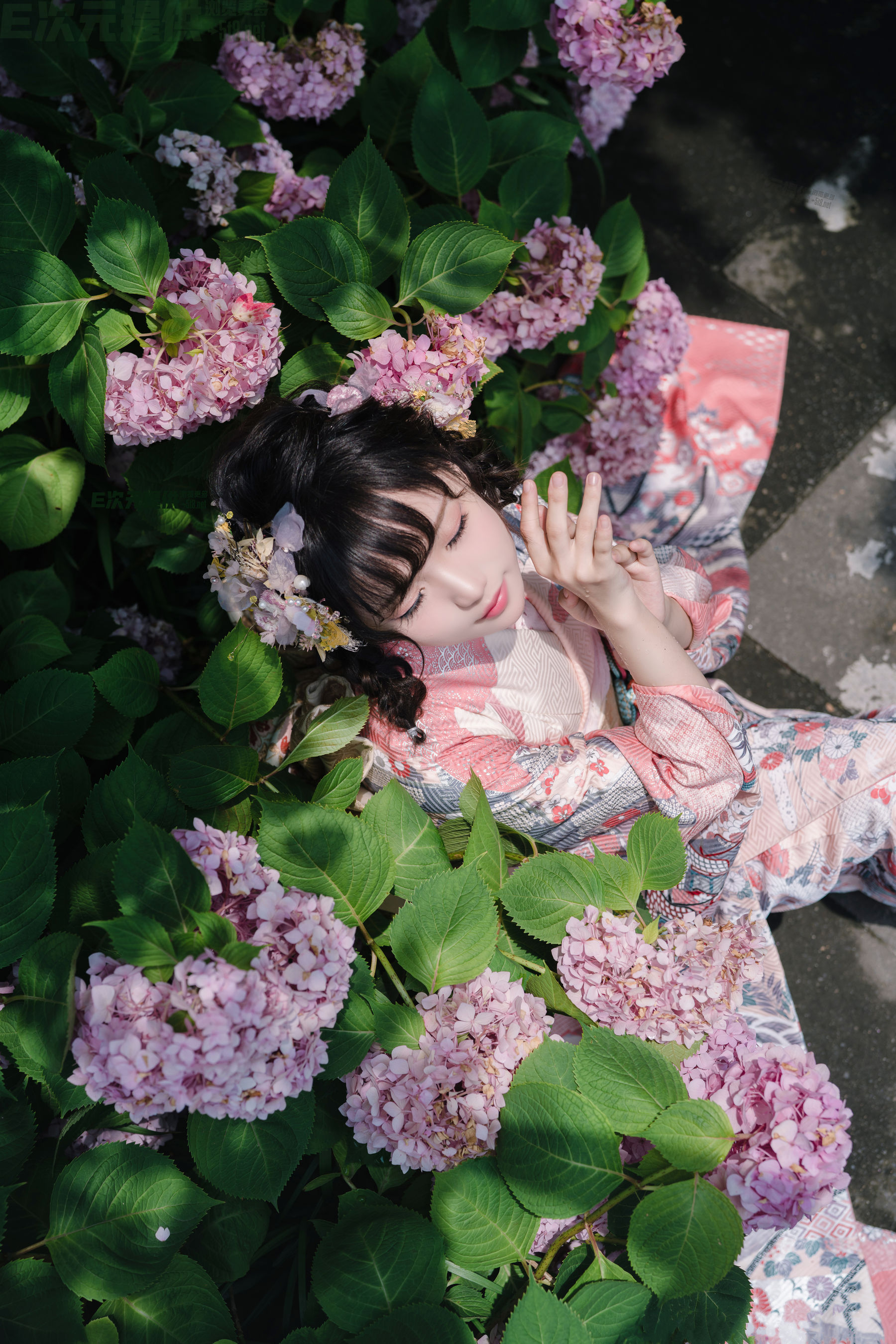 [福利COS] 花柒Hana - 绣球花和服/(18P)