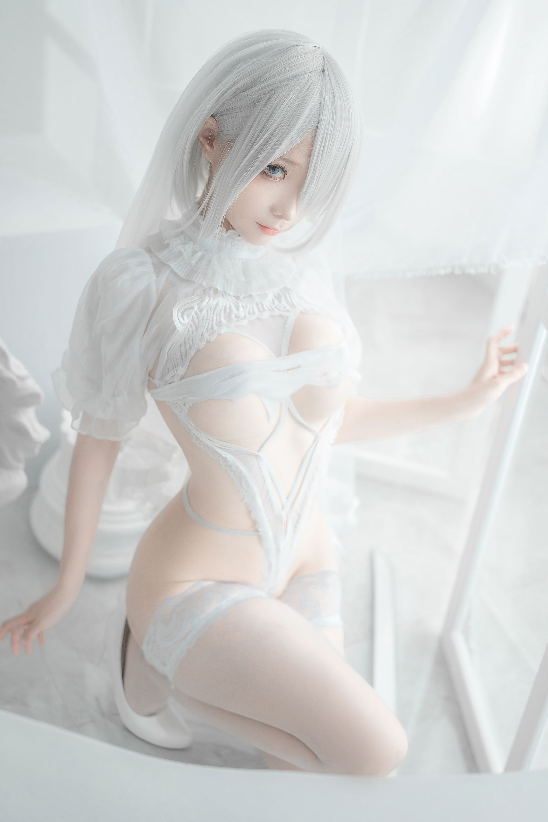 [网红COS] 动漫博主蠢沫沫 - 2B-白婚纱/(59P)