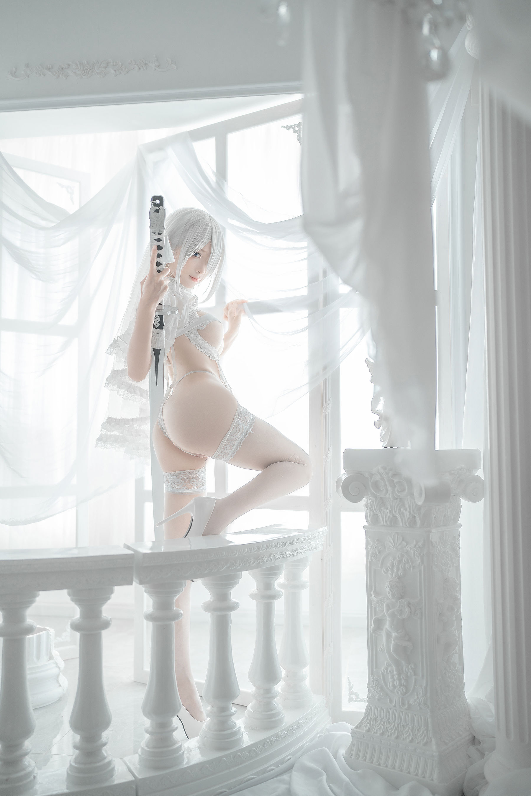 [网红COS] 动漫博主蠢沫沫 - 2B-白婚纱/(59P)