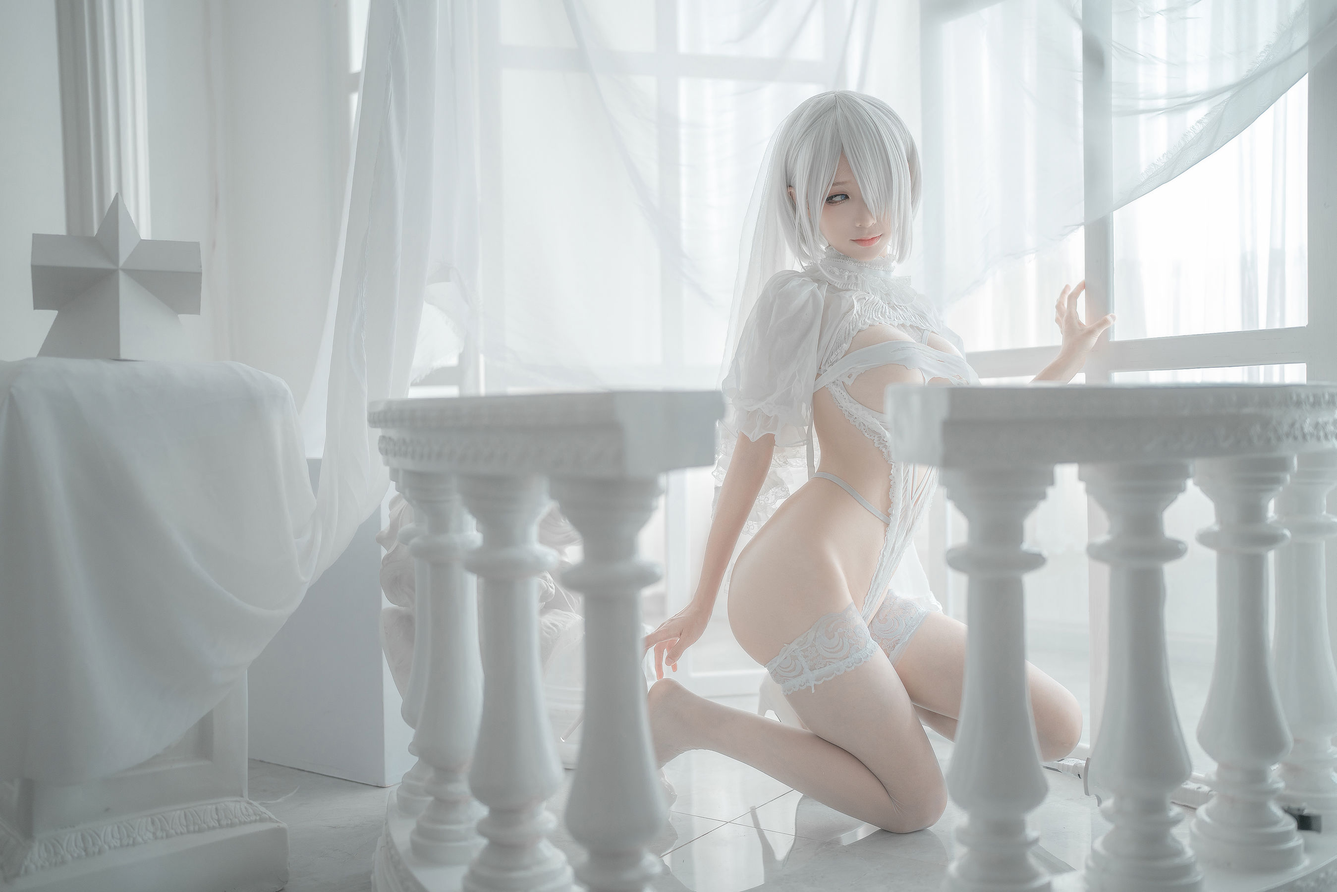 [网红COS] 动漫博主蠢沫沫 - 2B-白婚纱/(59P)