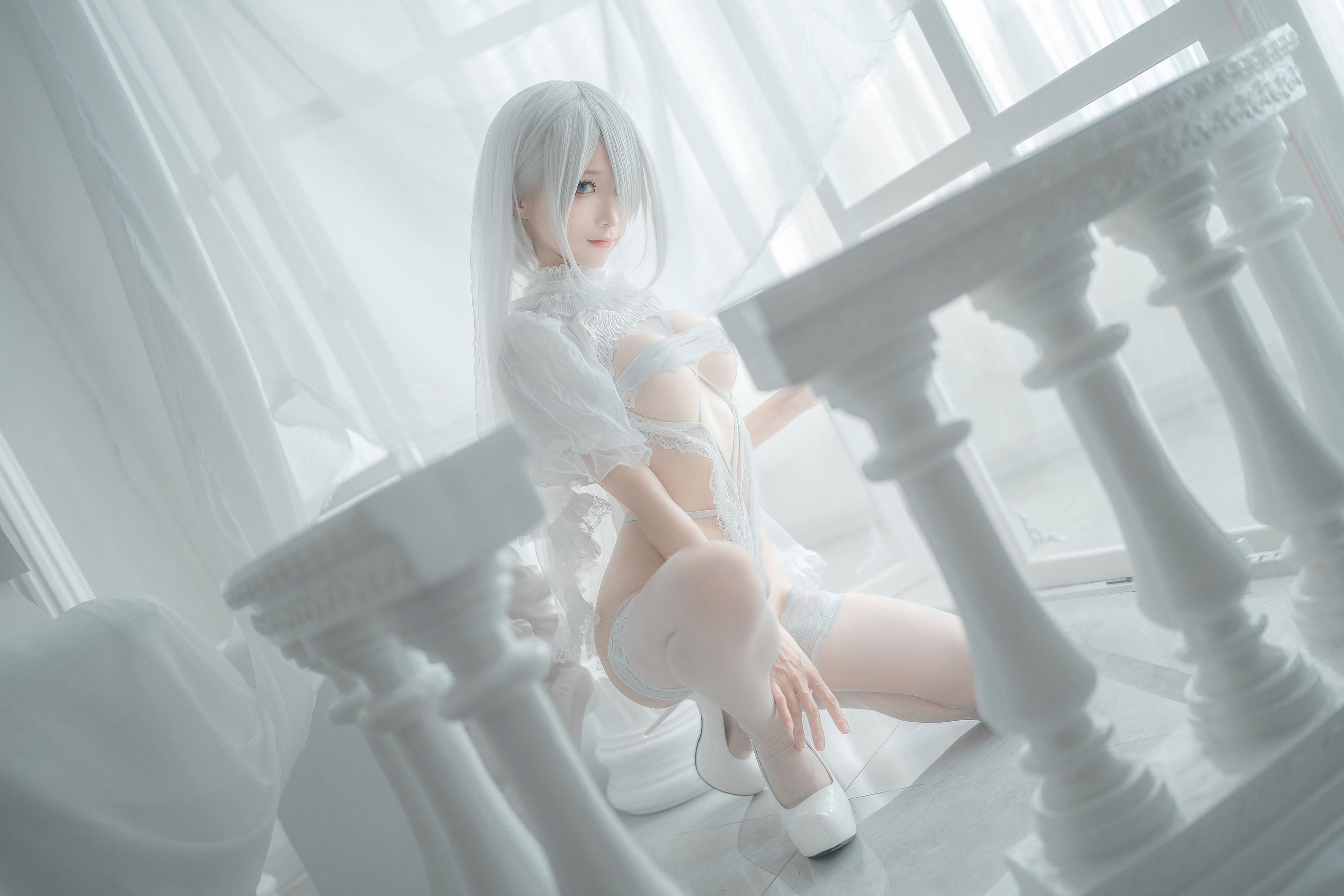 [网红COS] 动漫博主蠢沫沫 - 2B-白婚纱/(59P)