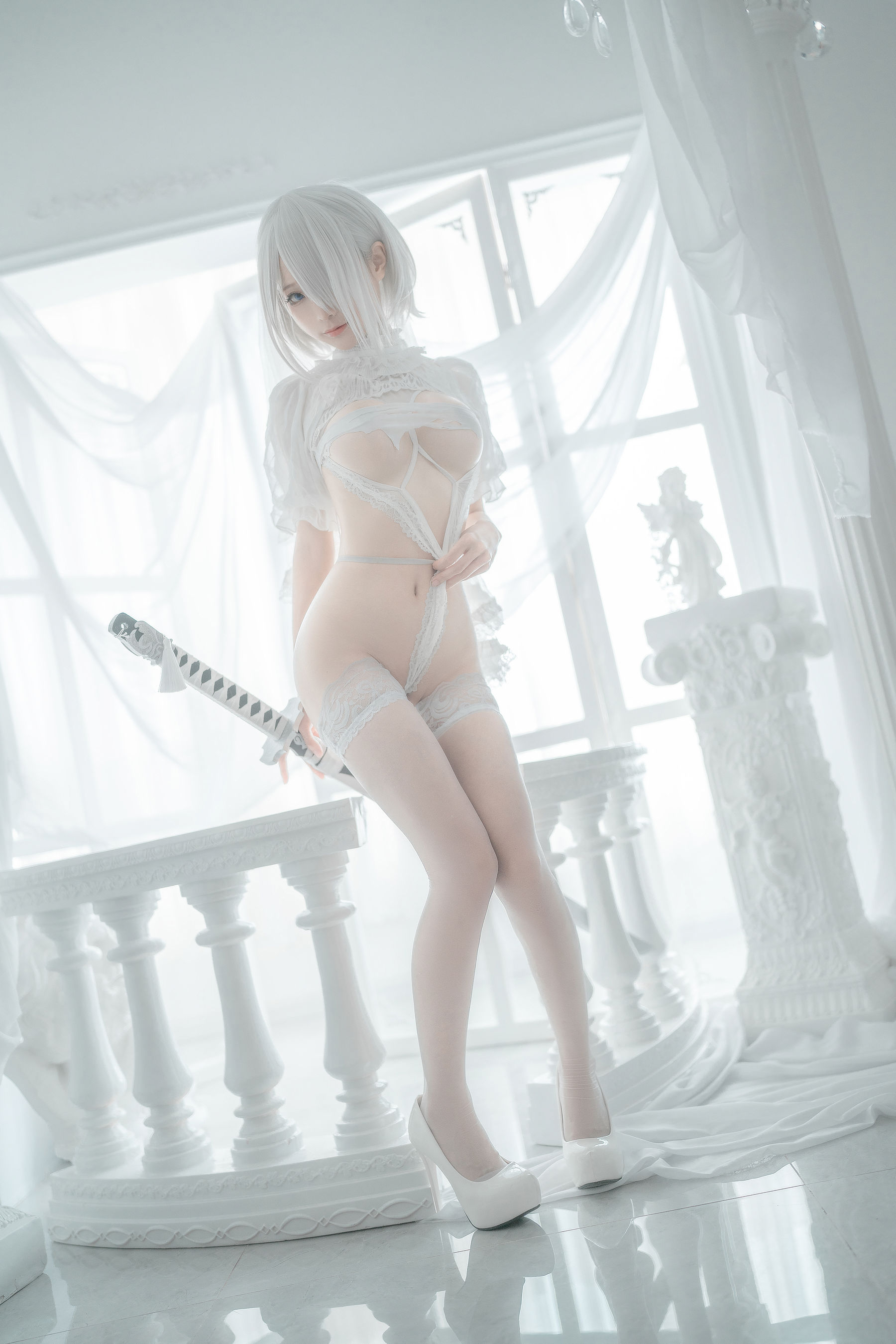 [网红COS] 动漫博主蠢沫沫 - 2B-白婚纱/(59P)