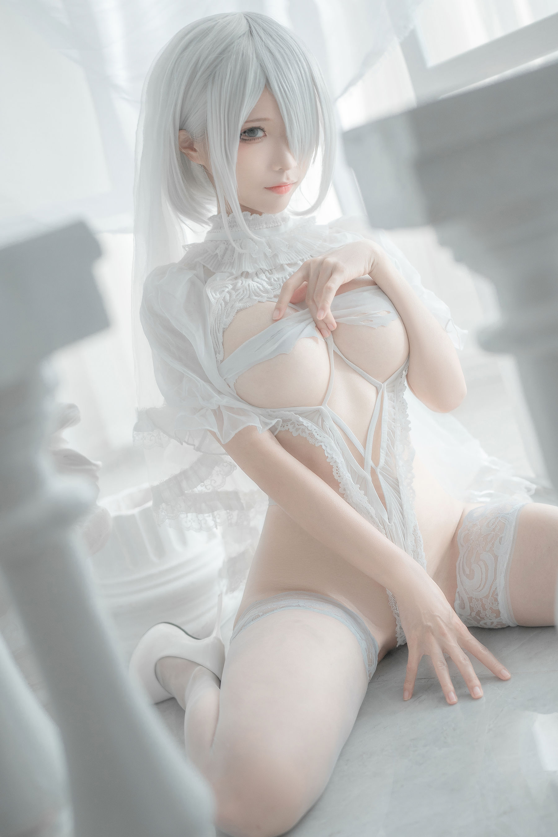 [网红COS] 动漫博主蠢沫沫 - 2B-白婚纱/(59P)