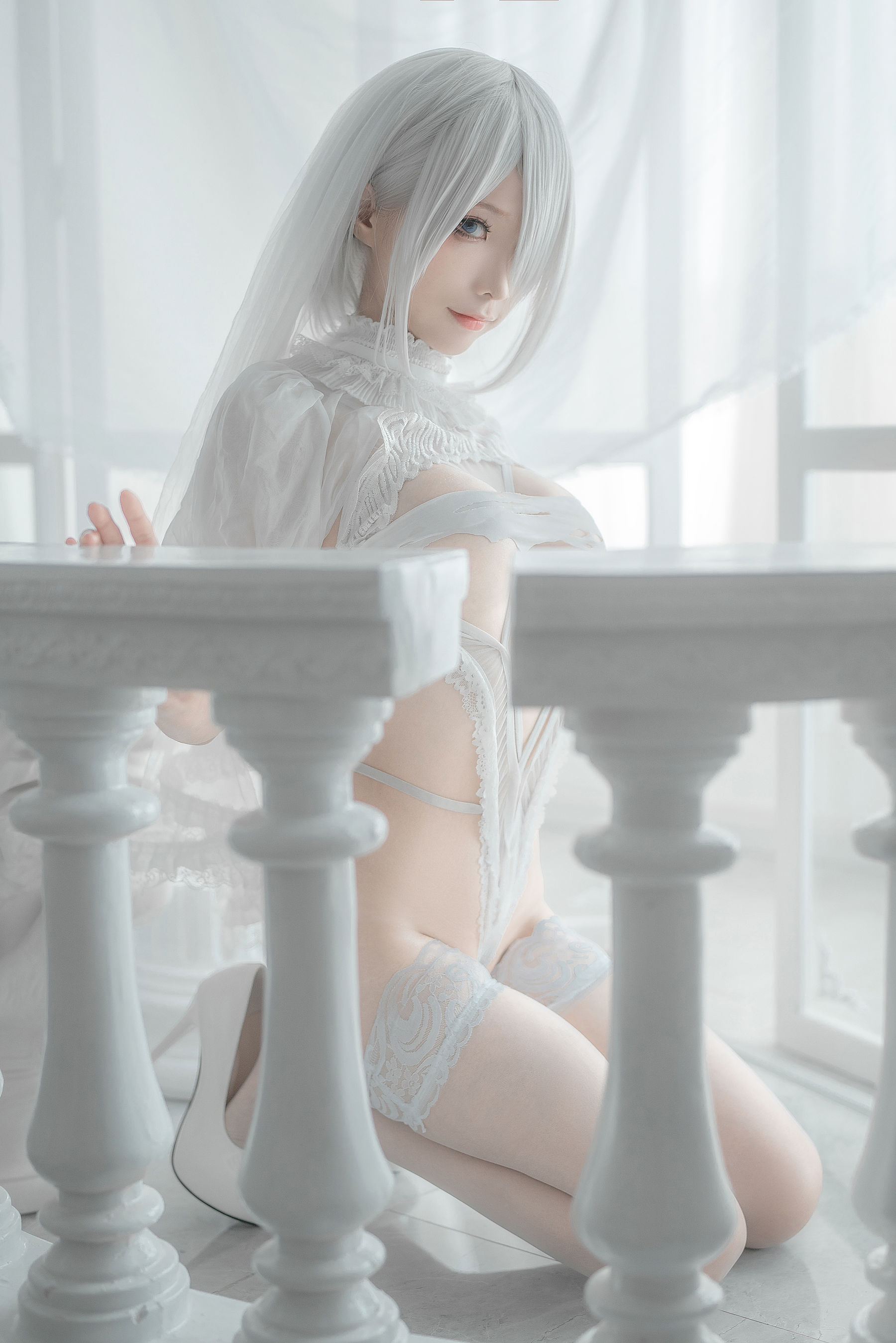 [网红COS] 动漫博主蠢沫沫 - 2B-白婚纱/(59P)