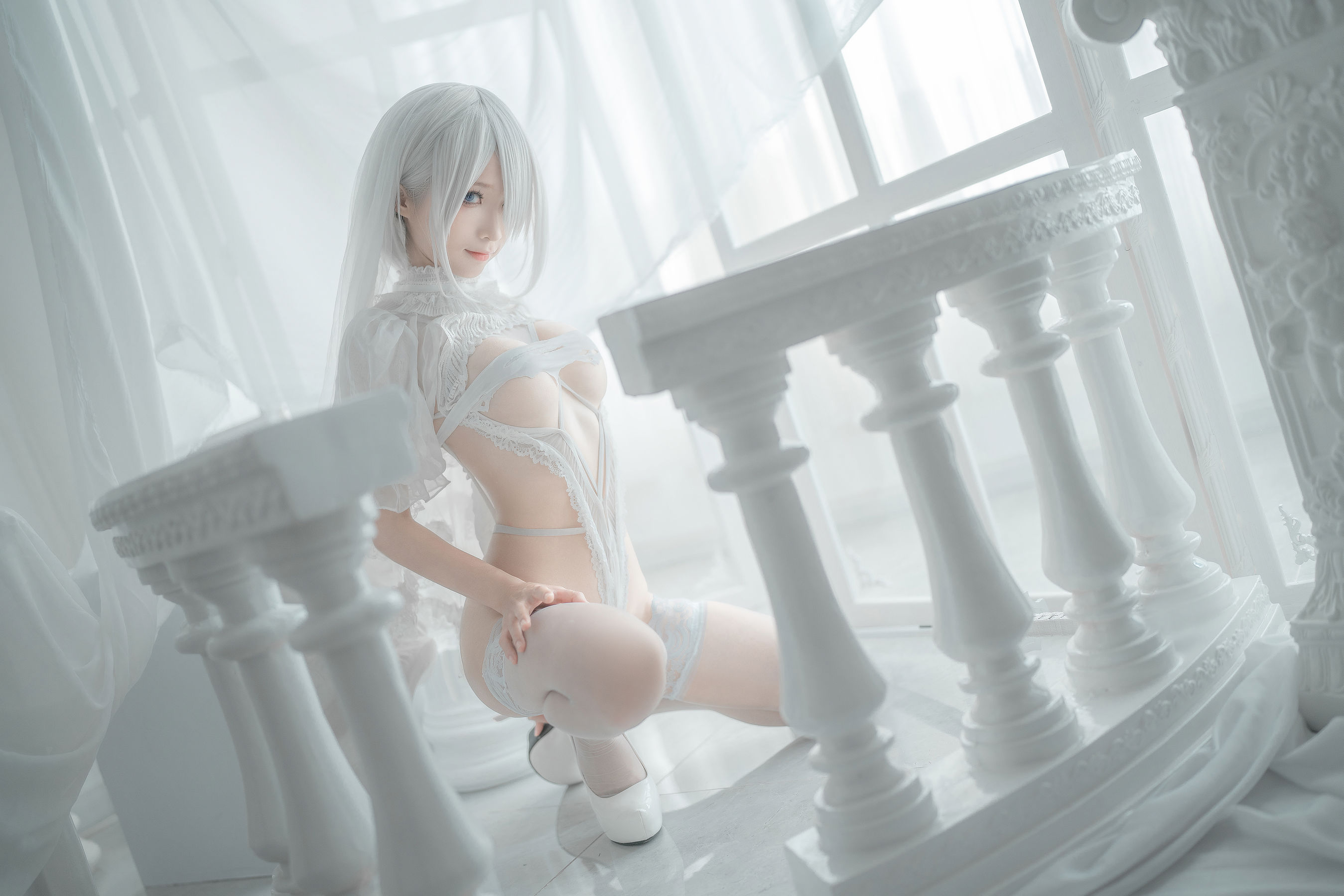 [网红COS] 动漫博主蠢沫沫 - 2B-白婚纱/(59P)