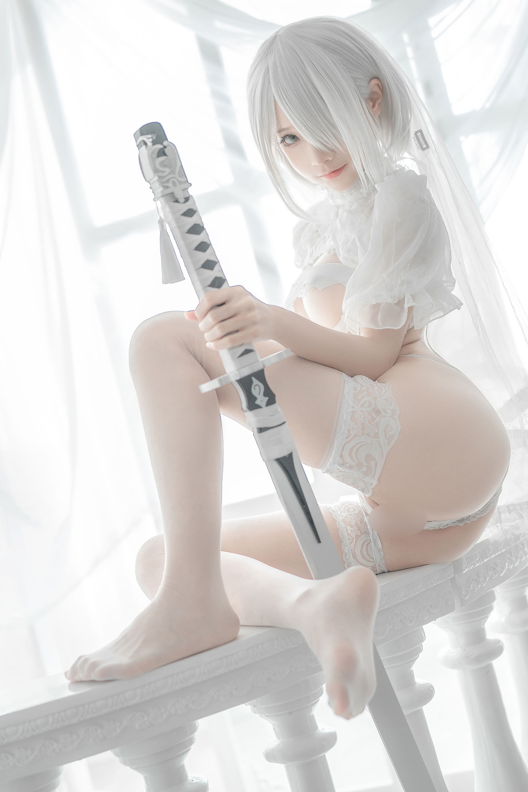 [网红COS] 动漫博主蠢沫沫 - 2B-白婚纱/(59P)