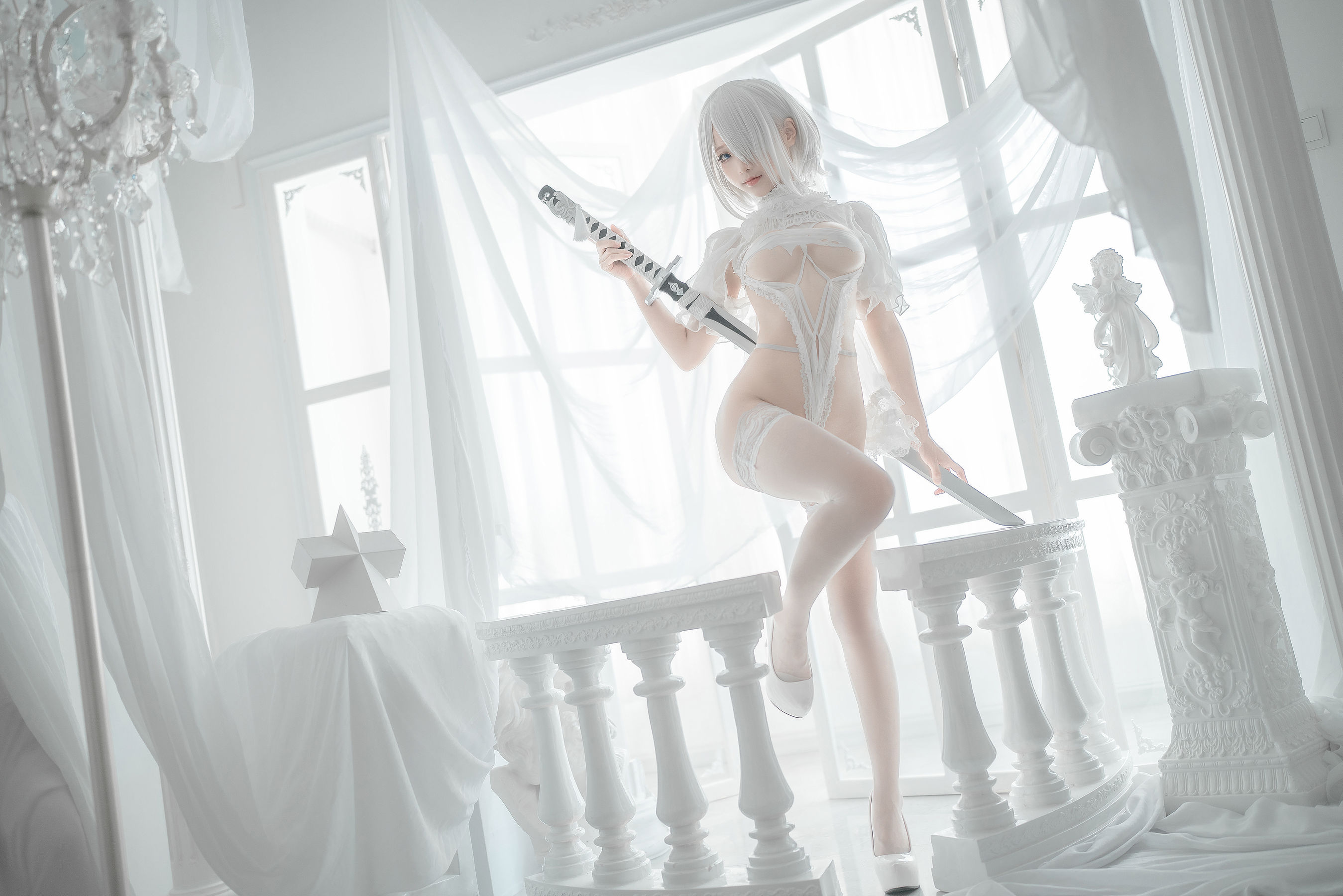 [网红COS] 动漫博主蠢沫沫 - 2B-白婚纱/(59P)