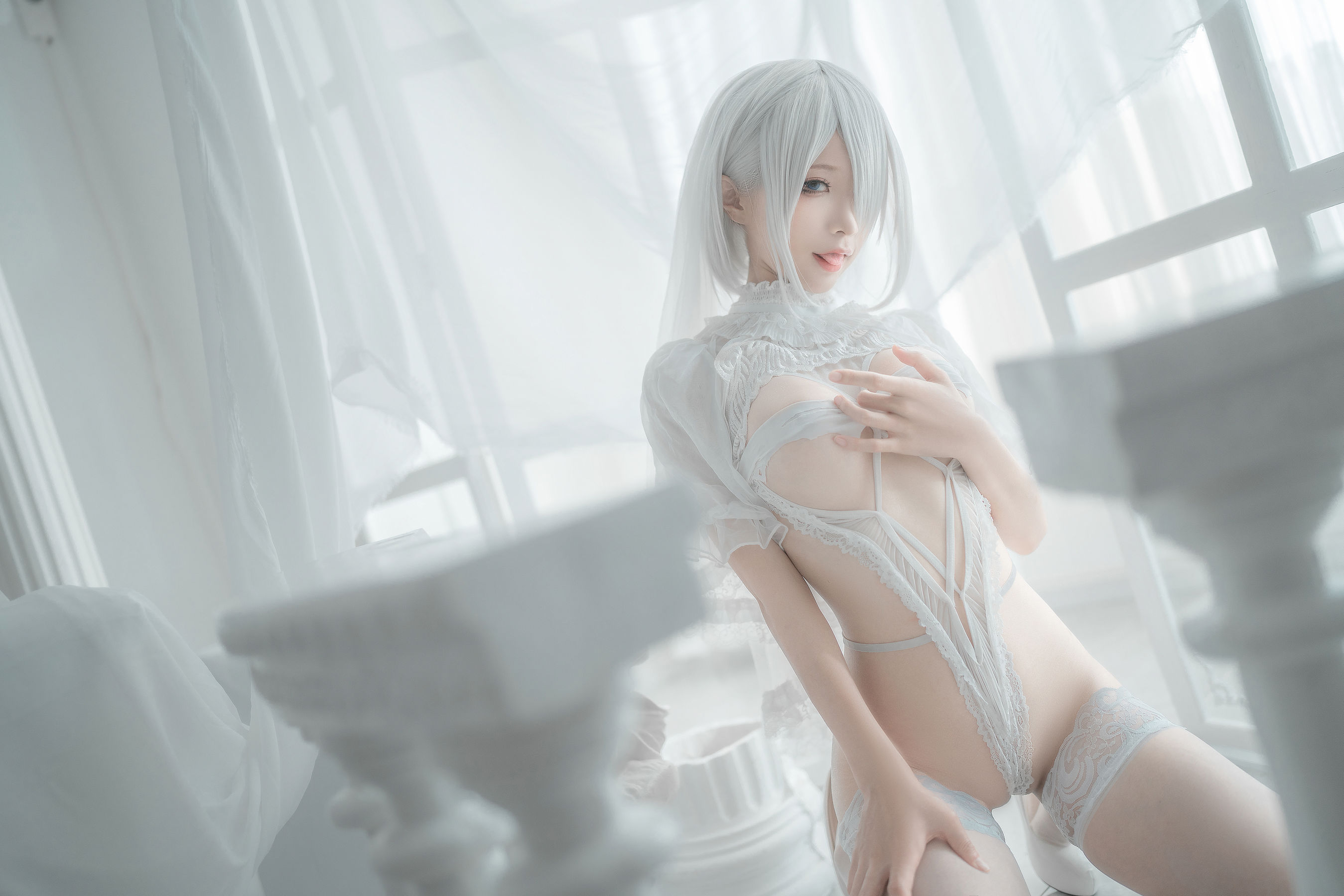 [网红COS] 动漫博主蠢沫沫 - 2B-白婚纱/(59P)