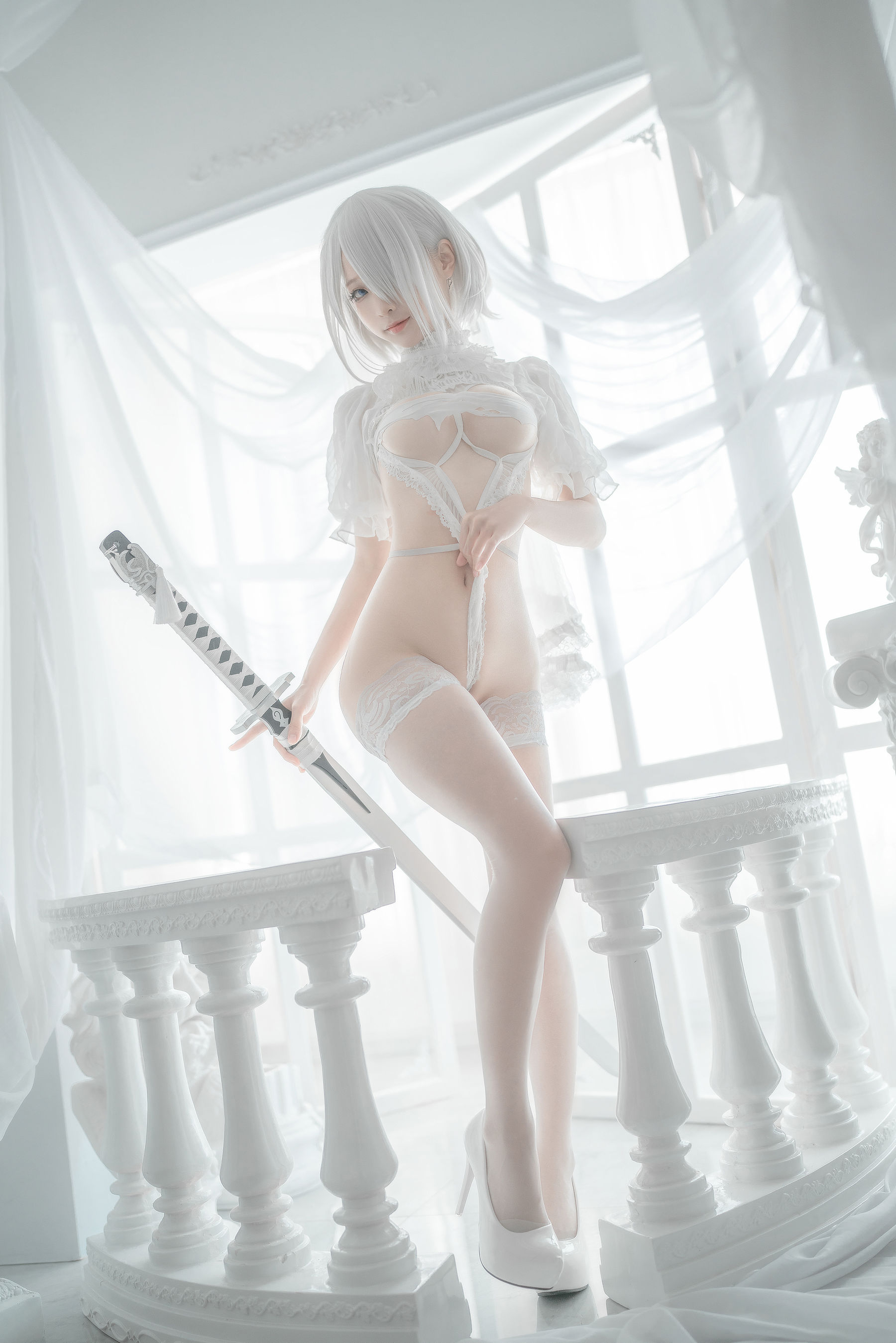 [网红COS] 动漫博主蠢沫沫 - 2B-白婚纱/(59P)