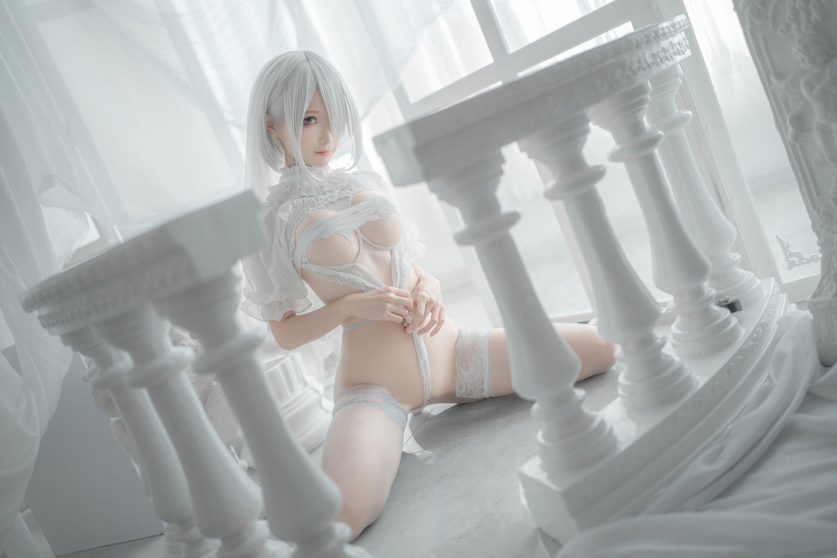 [网红COS] 动漫博主蠢沫沫 - 2B-白婚纱/(59P)