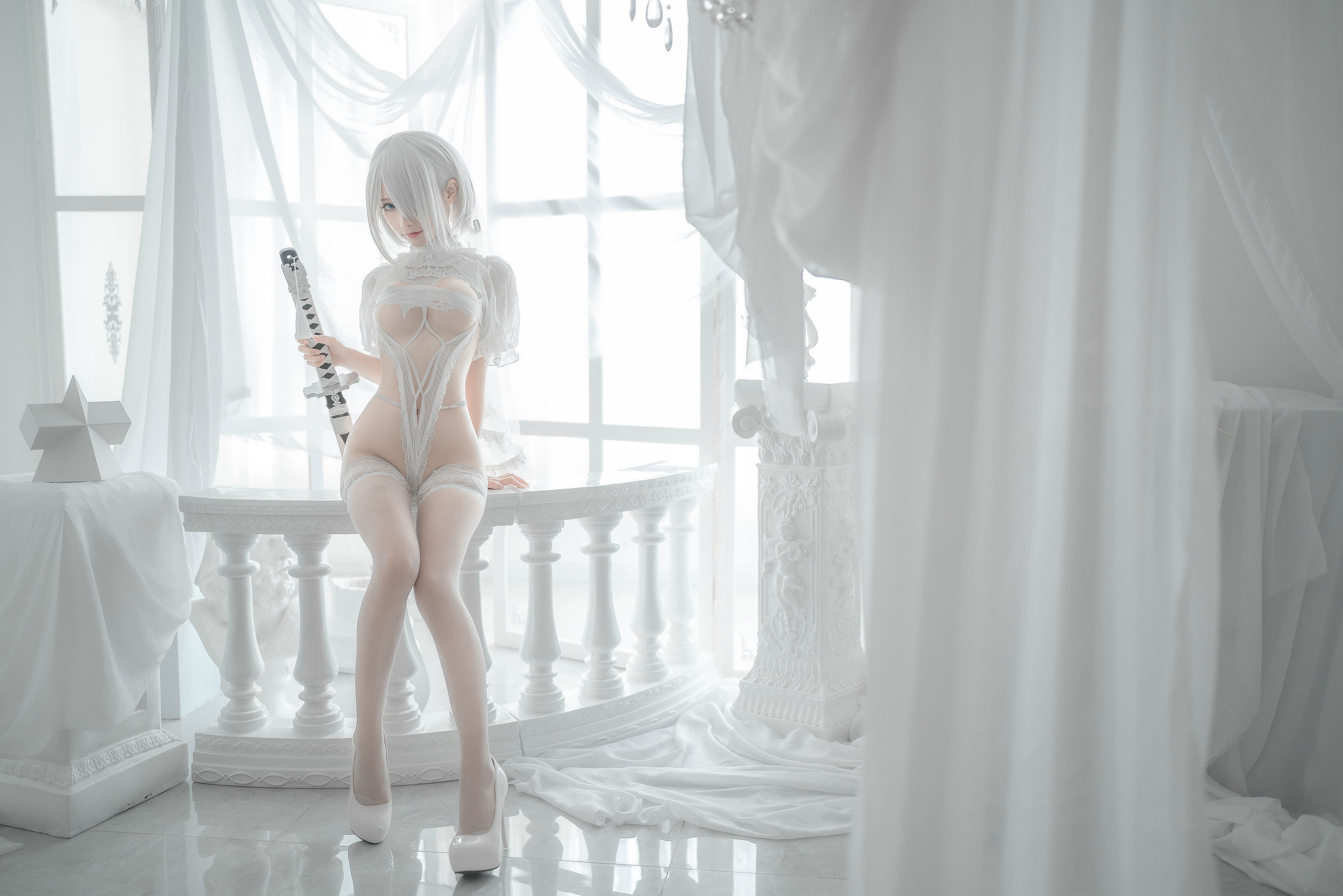 [网红COS] 动漫博主蠢沫沫 - 2B-白婚纱/(59P)