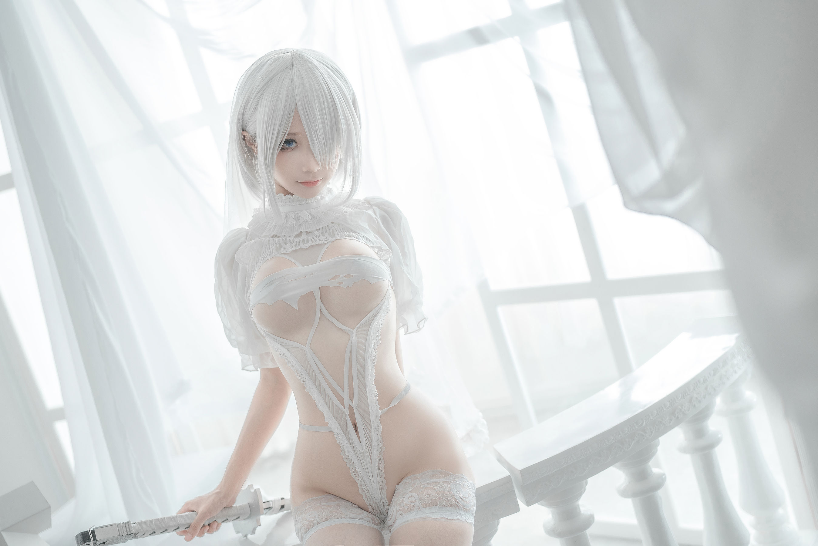 [网红COS] 动漫博主蠢沫沫 - 2B-白婚纱/(59P)