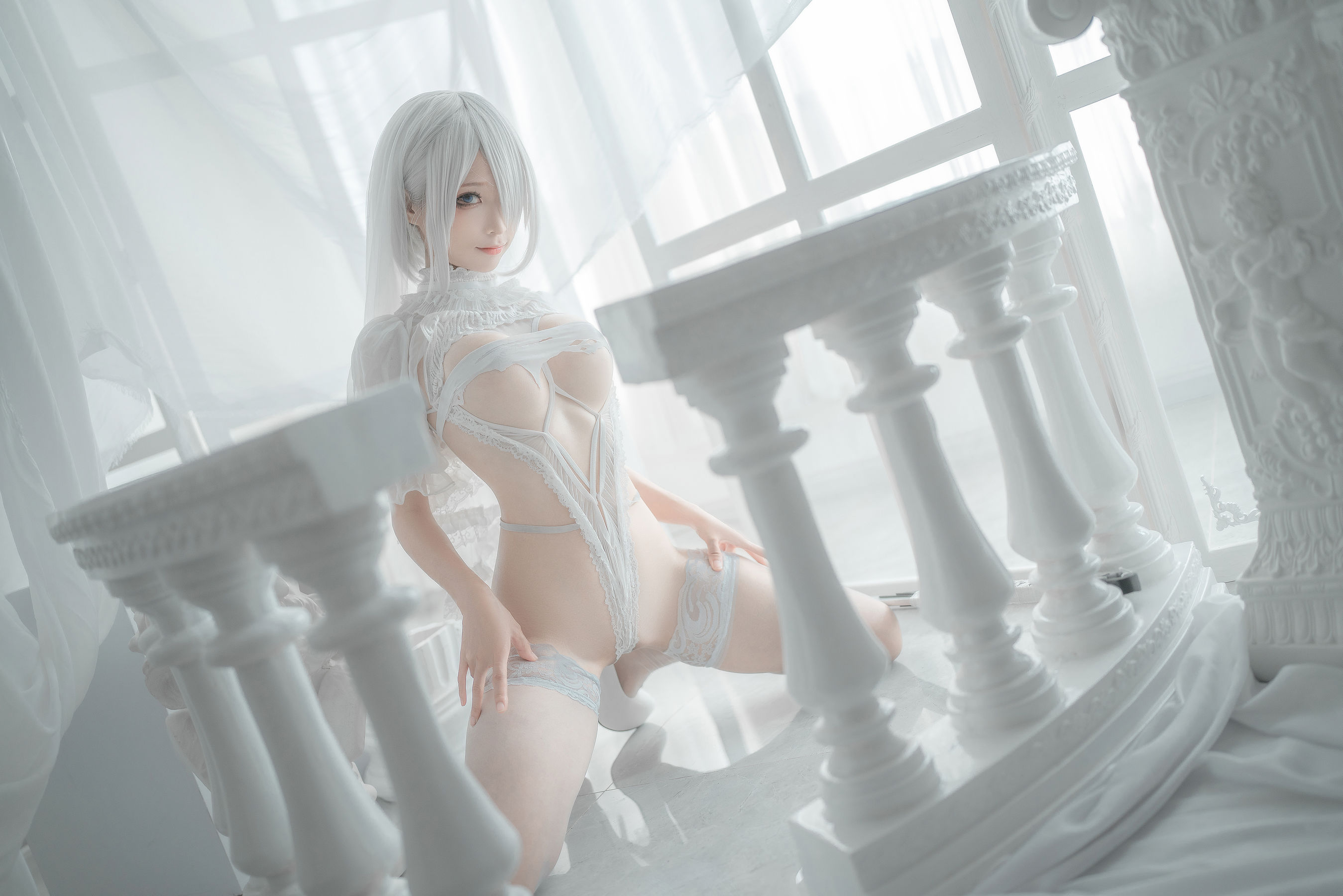 [网红COS] 动漫博主蠢沫沫 - 2B-白婚纱/(59P)