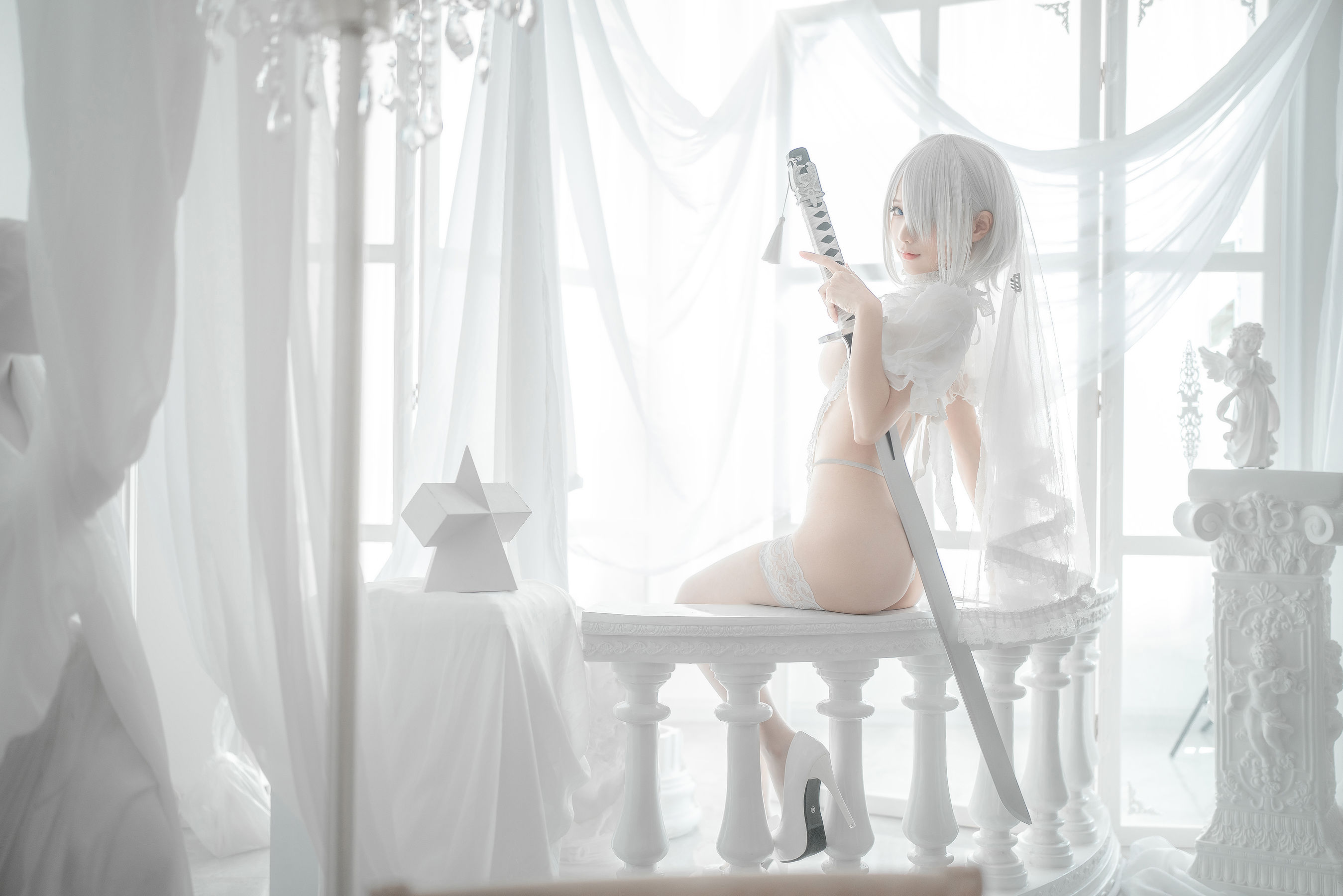 [网红COS] 动漫博主蠢沫沫 - 2B-白婚纱/(59P)