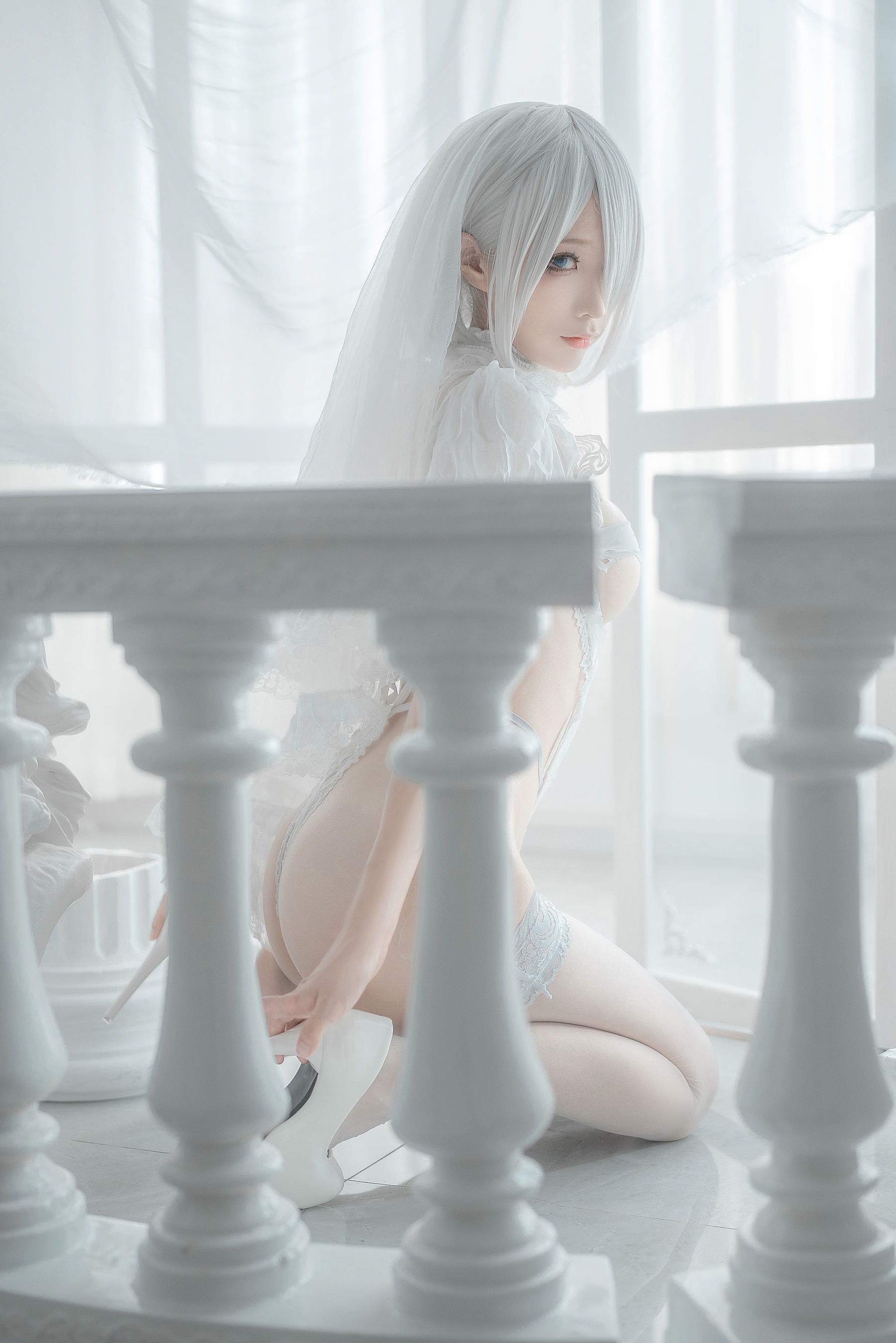 [网红COS] 动漫博主蠢沫沫 - 2B-白婚纱/(59P)