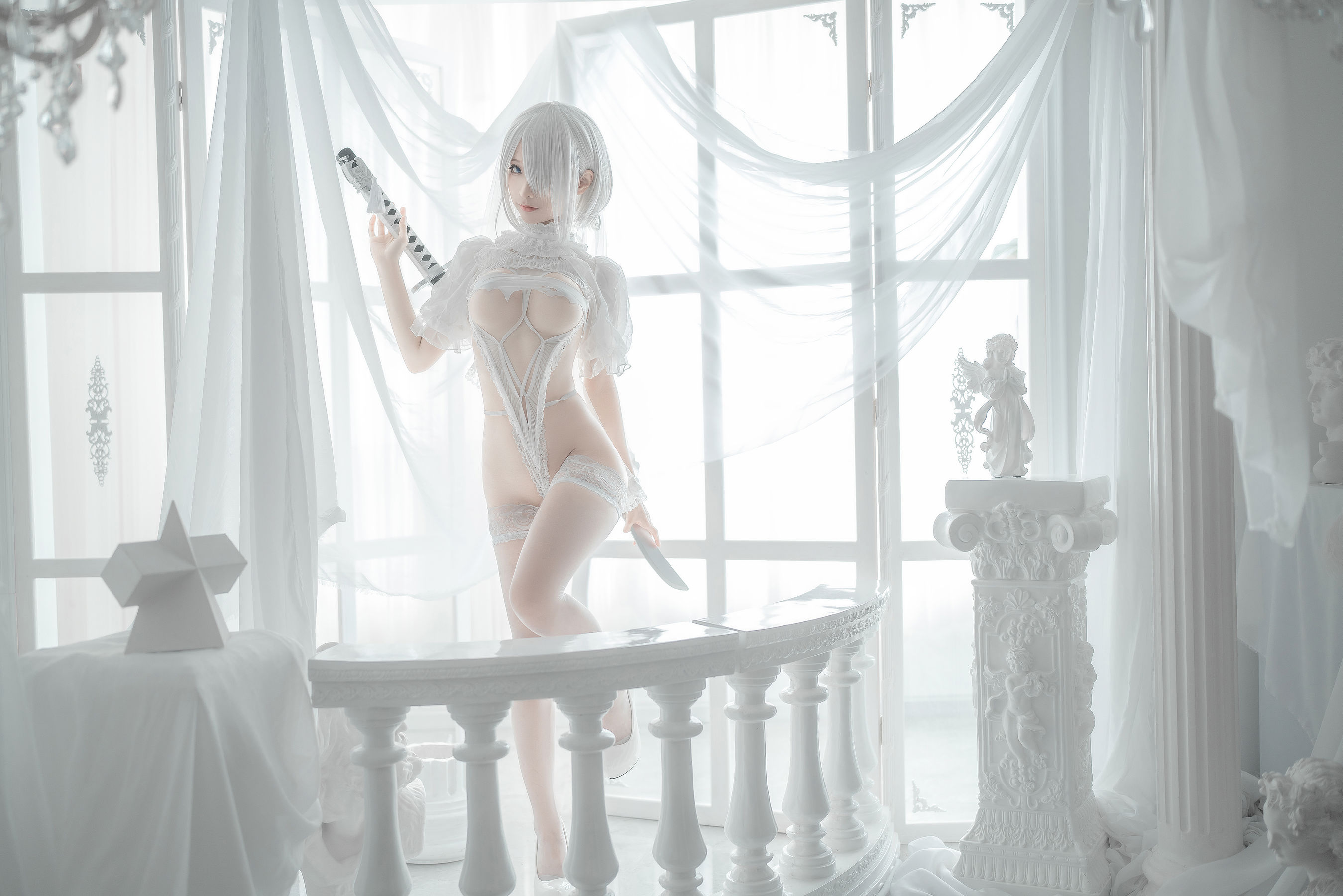 [网红COS] 动漫博主蠢沫沫 - 2B-白婚纱/(59P)