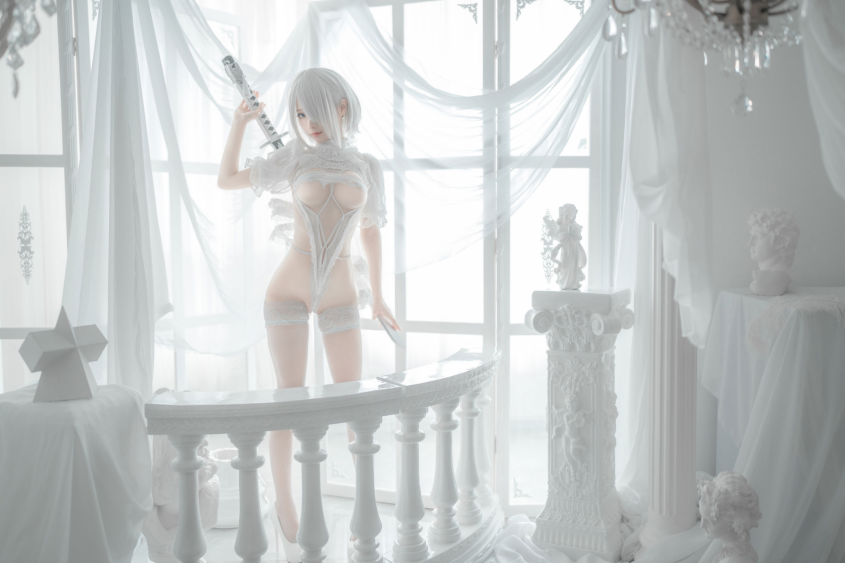 [网红COS] 动漫博主蠢沫沫 - 2B-白婚纱/(59P)