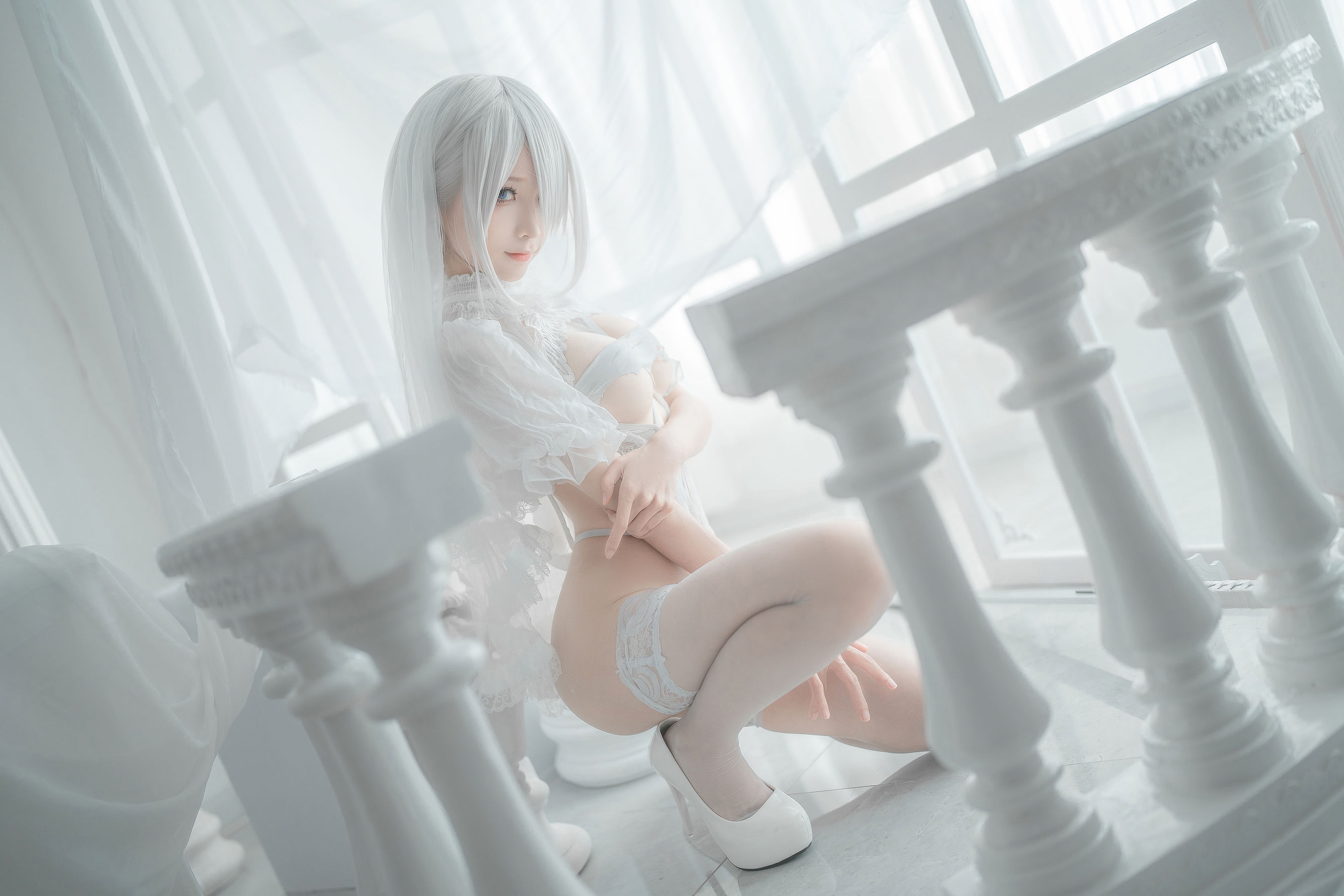 [网红COS] 动漫博主蠢沫沫 - 2B-白婚纱/(59P)