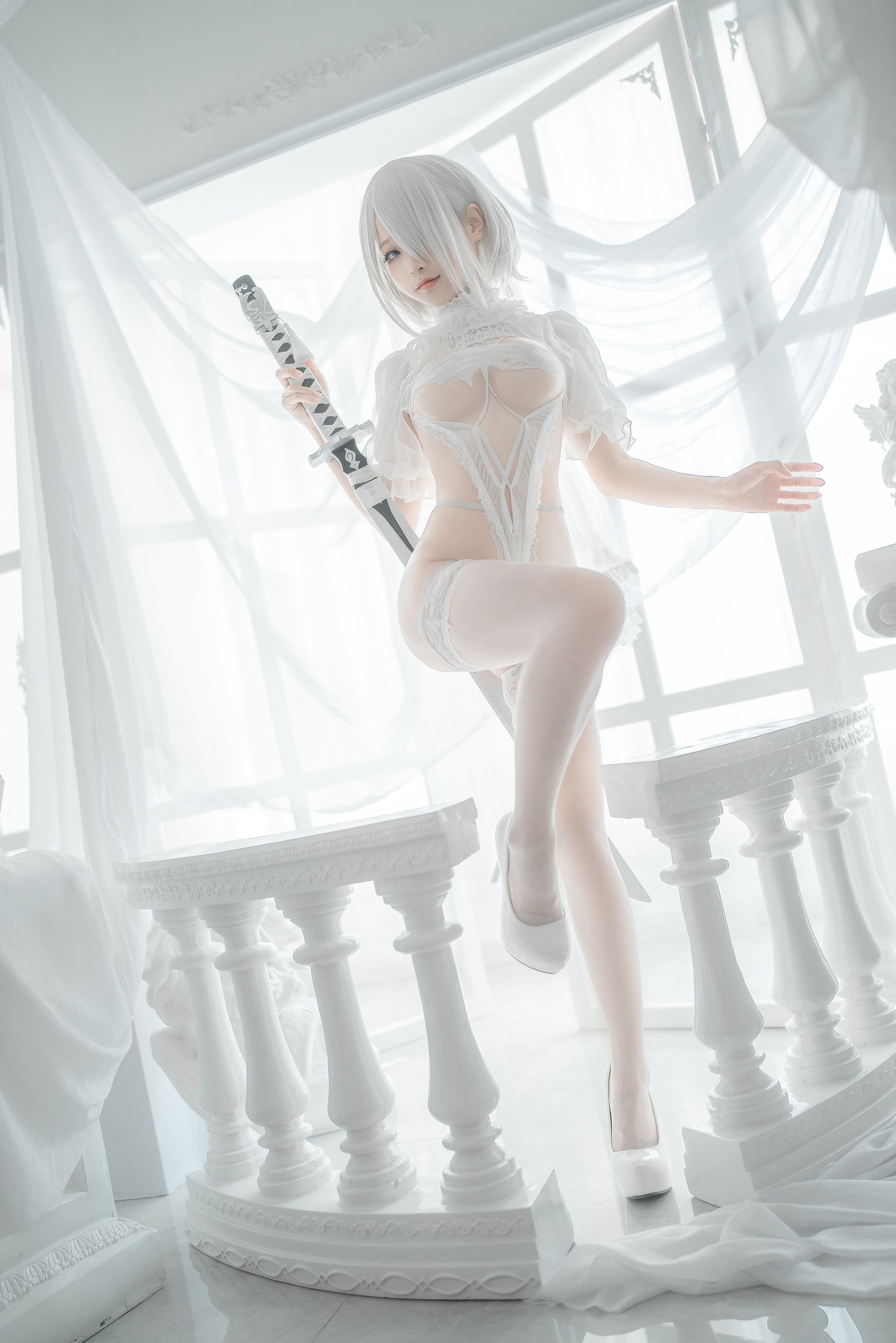 [网红COS] 动漫博主蠢沫沫 - 2B-白婚纱/(59P)