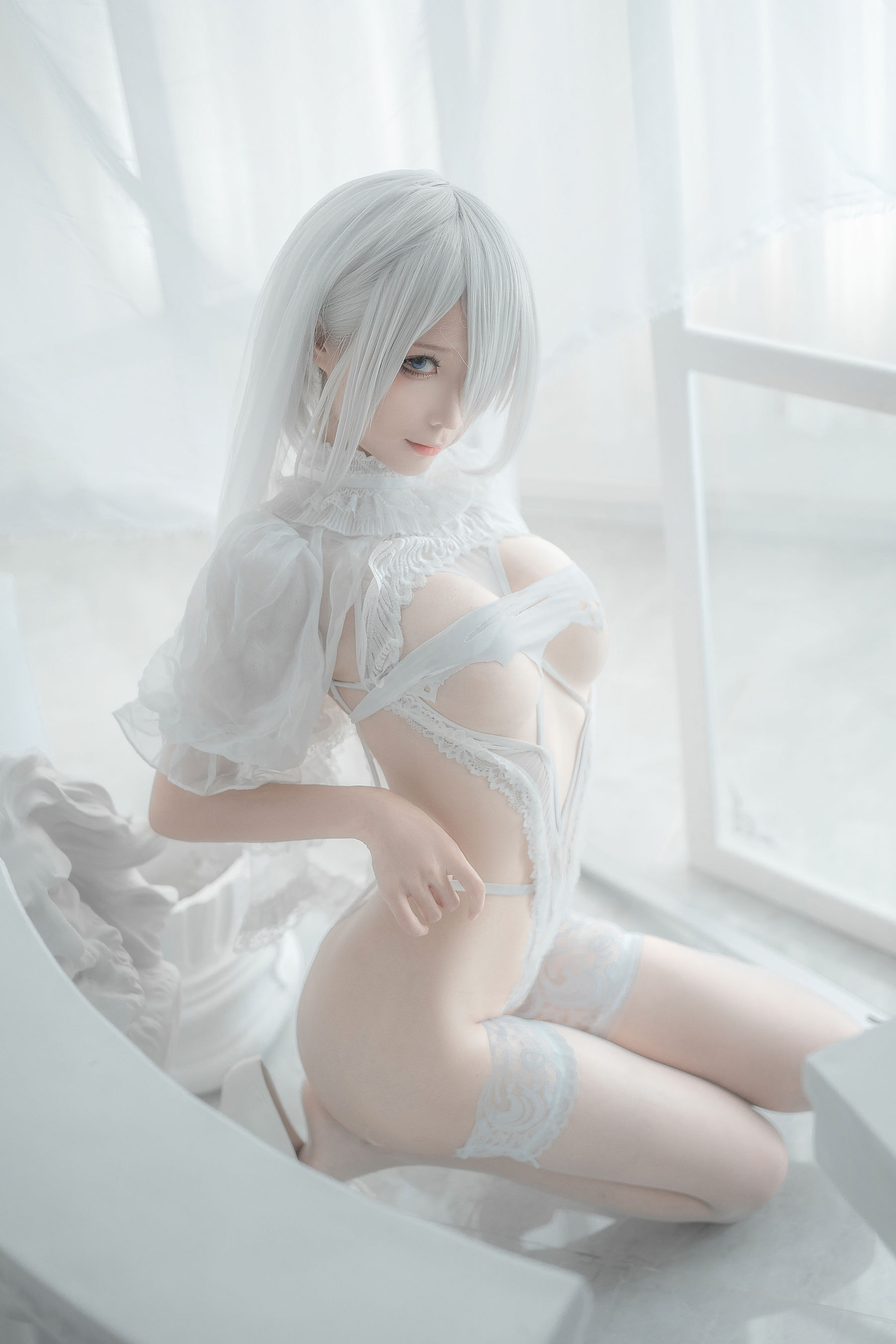 [网红COS] 动漫博主蠢沫沫 - 2B-白婚纱/(59P)