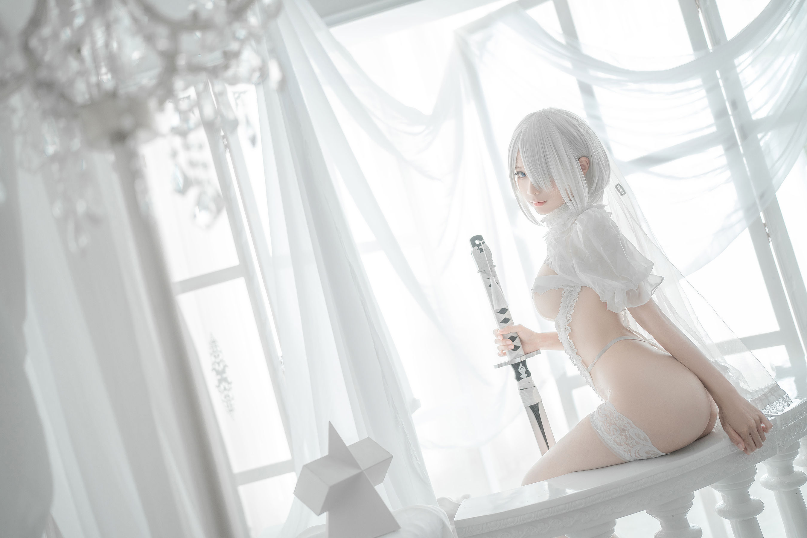 [网红COS] 动漫博主蠢沫沫 - 2B-白婚纱/(59P)